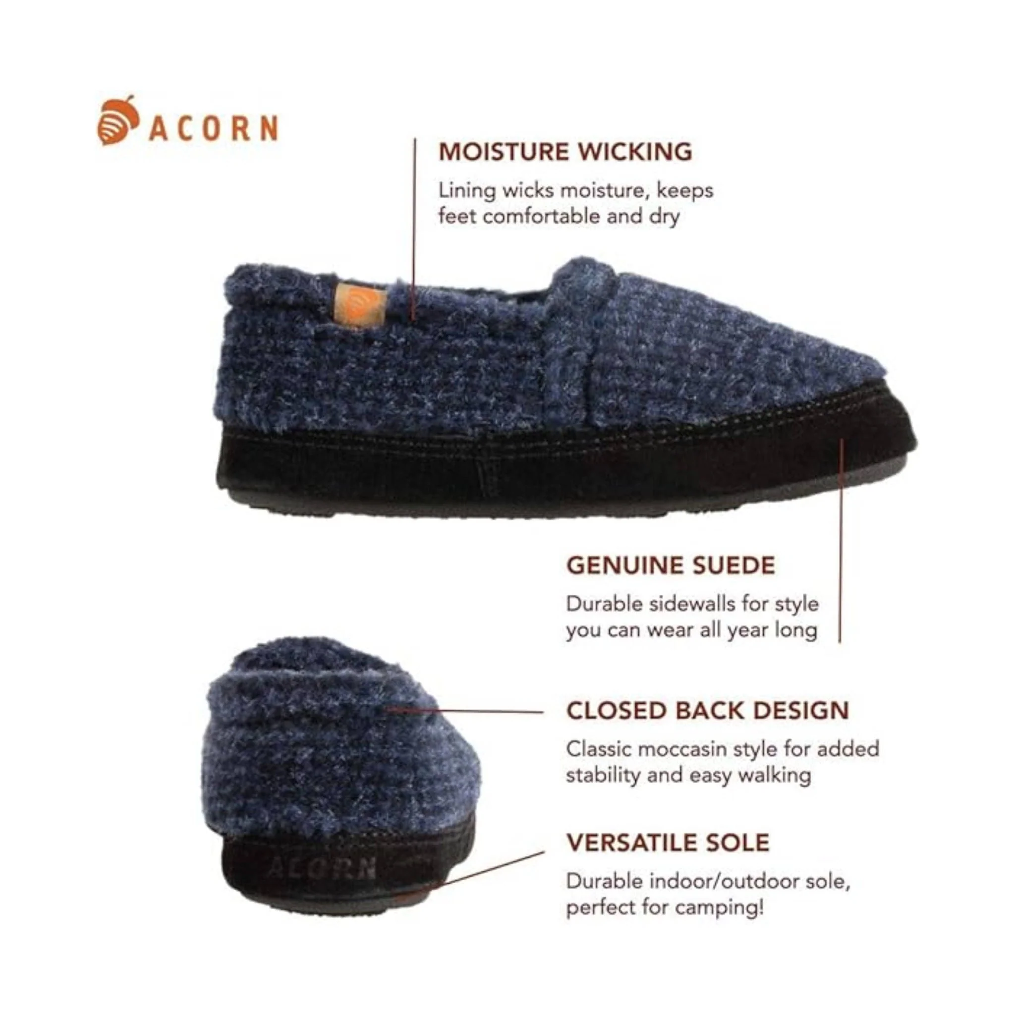 Acorn Kids' Moc Slippers - Blue Check - Image 3
