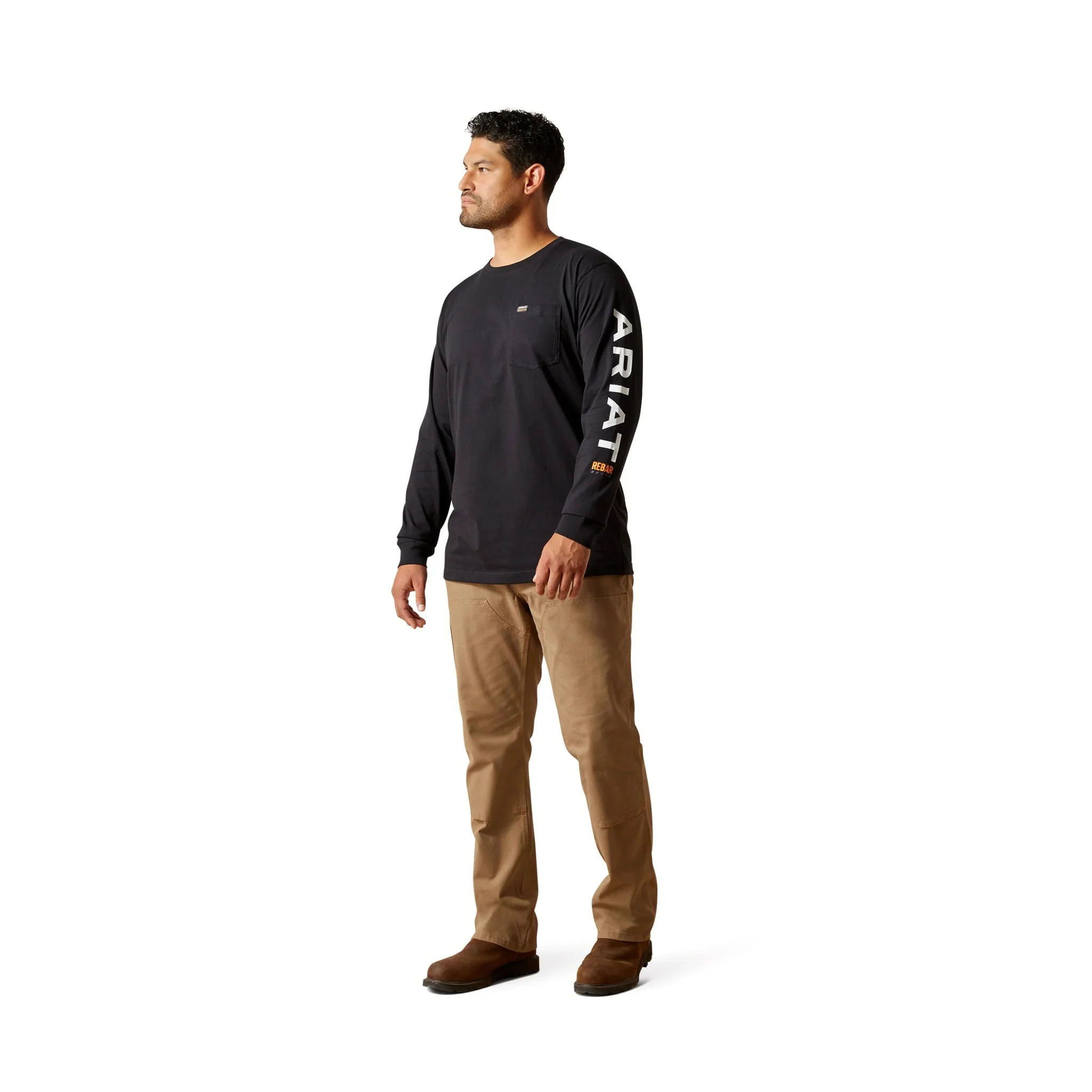 Ariat Men's Rebar Strong Standard Long Sleeve Pocket Tee - Black/White - Image 2