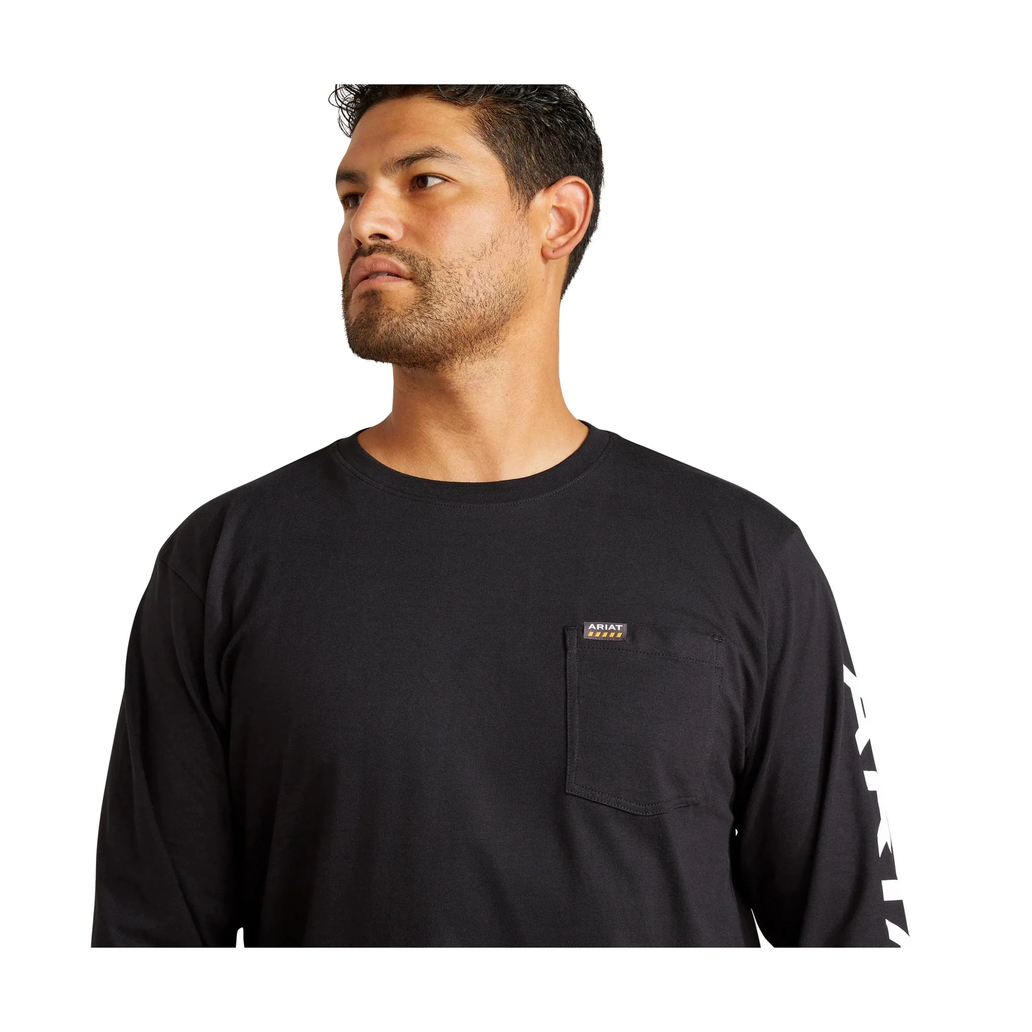 Ariat Men's Rebar Strong Standard Long Sleeve Pocket Tee - Black/White - Image 4