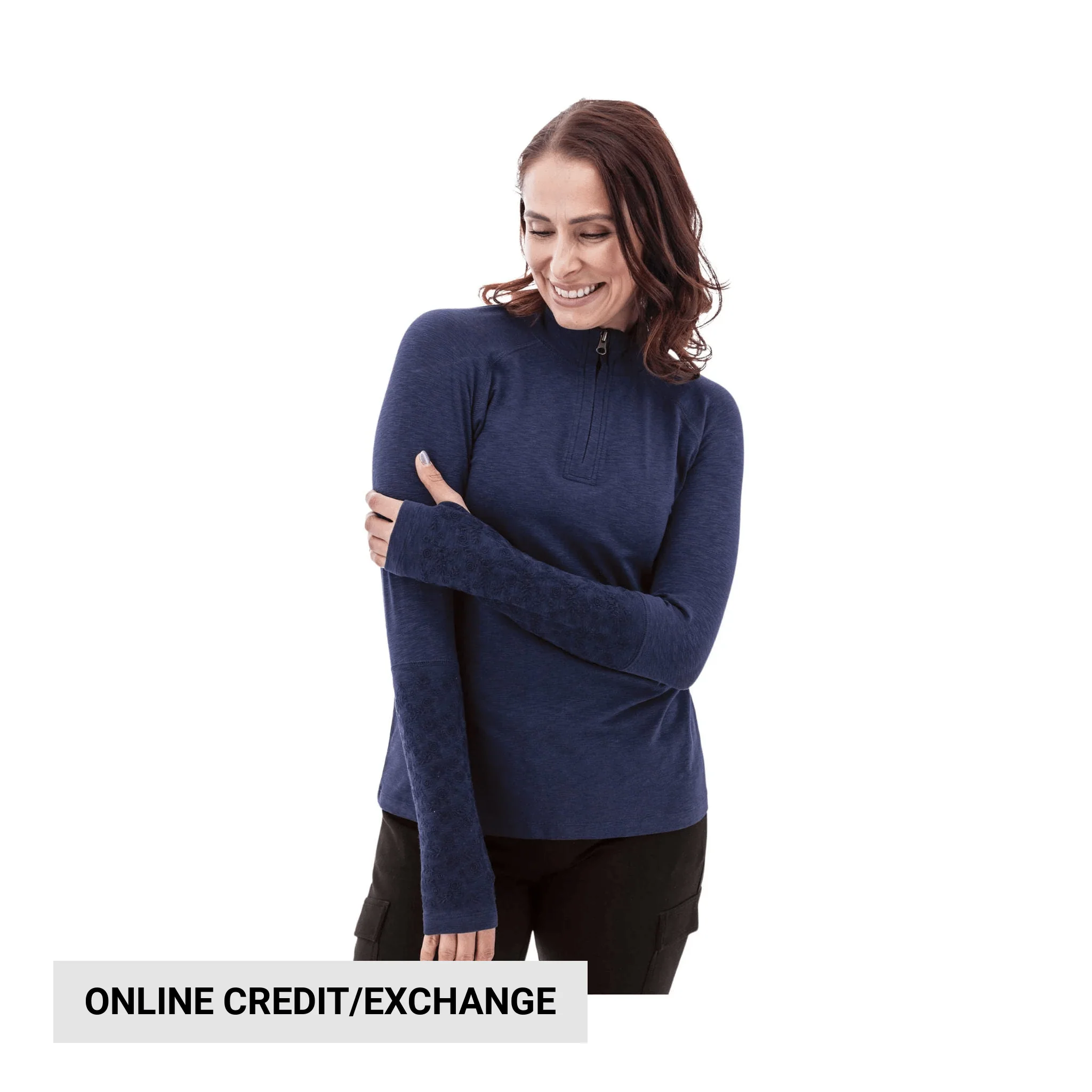 Aventura Women's McIntyre Quarter Zip Embroidered Pullover - Peacoat