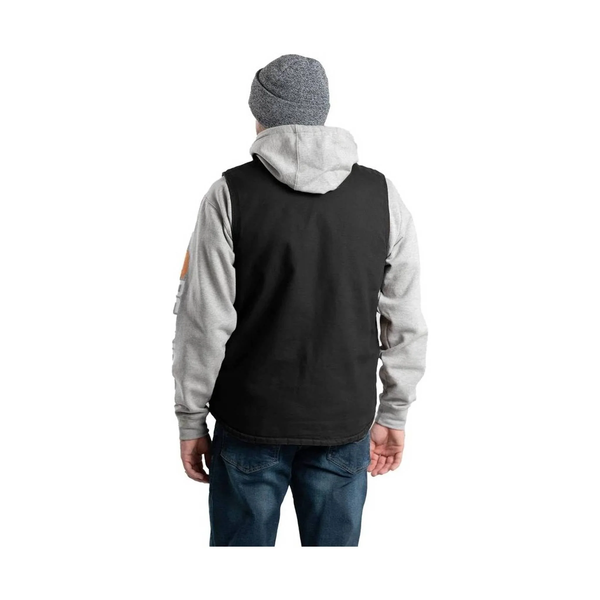 Berne Men's Heartland Sherpa-Lined Washed Duck V-Neck Vest - Black - Image 3