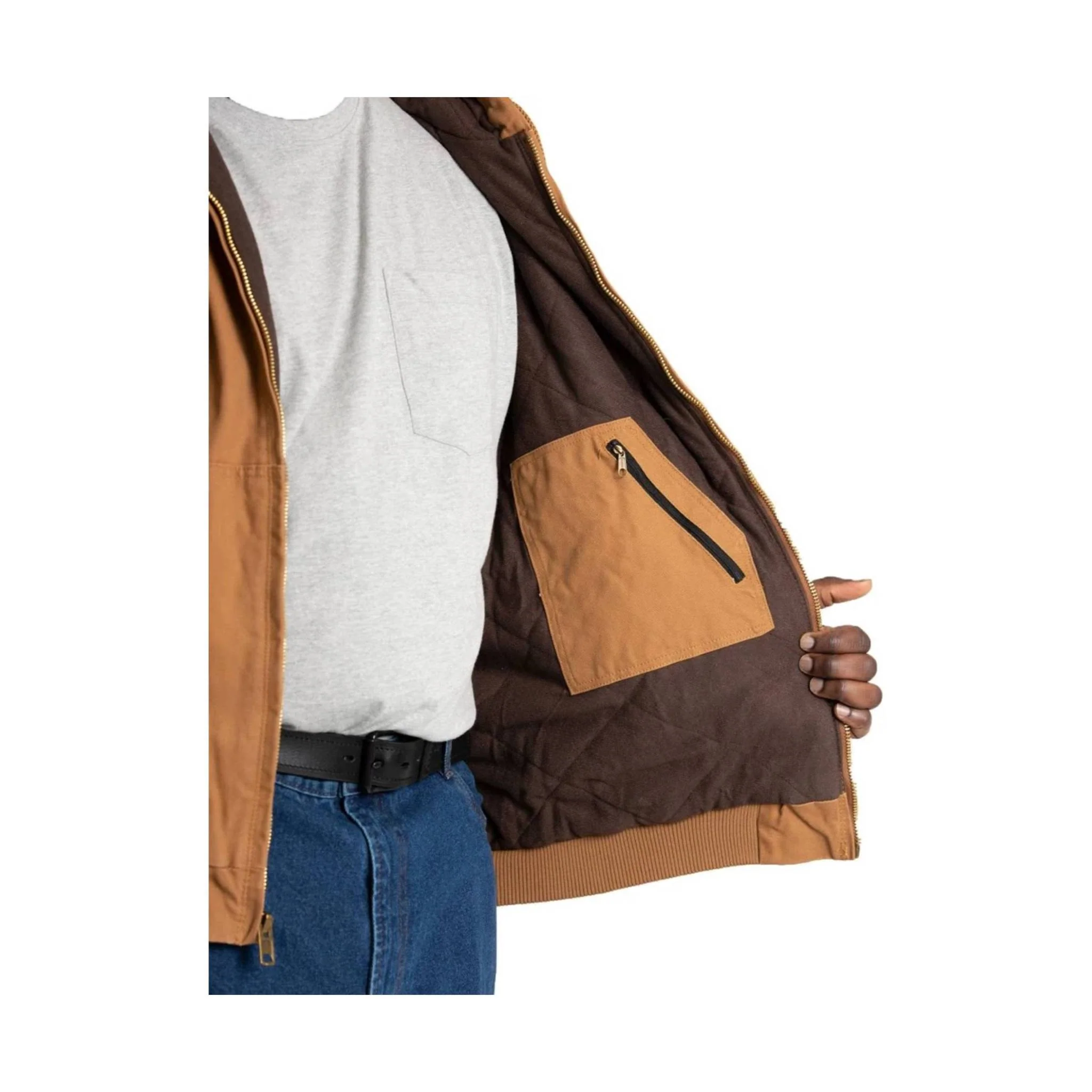Berne Men's Heartland Washed Duck Hooded Work Jacket - Bark - Image 4