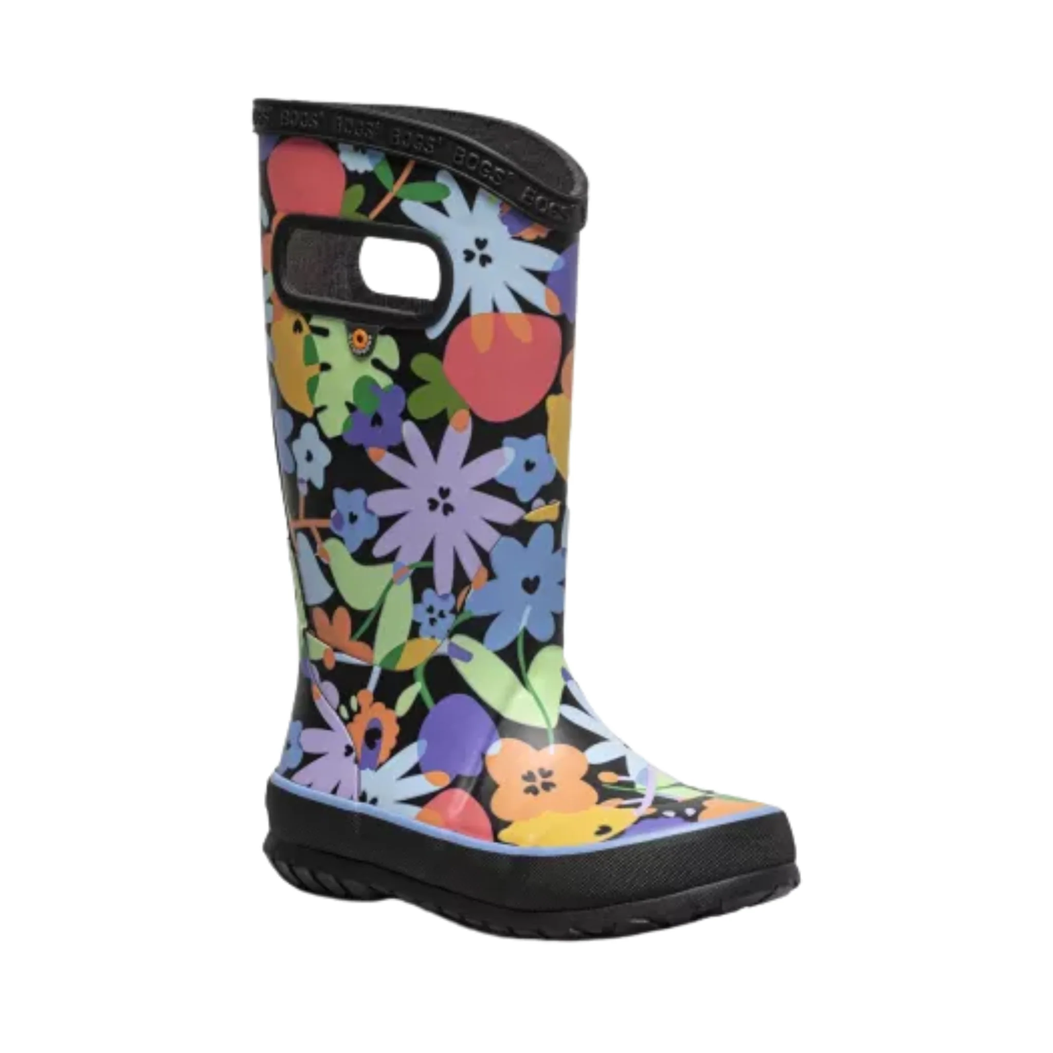 Bogs Kids' Rainbow Overlap Flowers Rain Boots - Black Multi