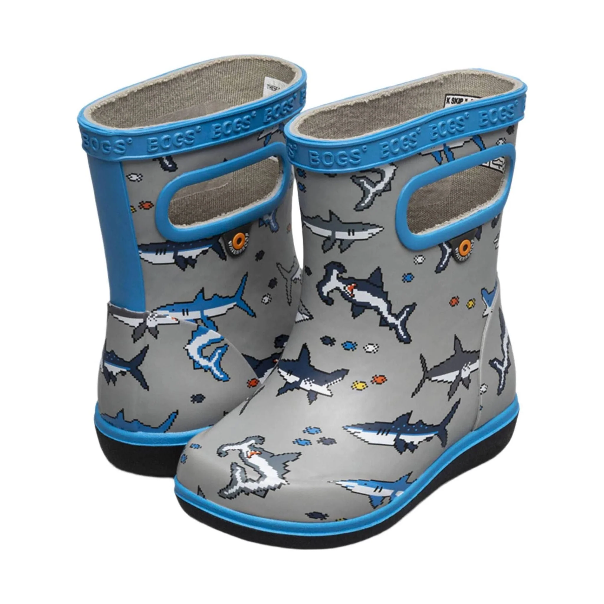 Bogs Kids' Skipper II Pixel Shark Rain Boots - Gray Multi - Image 4