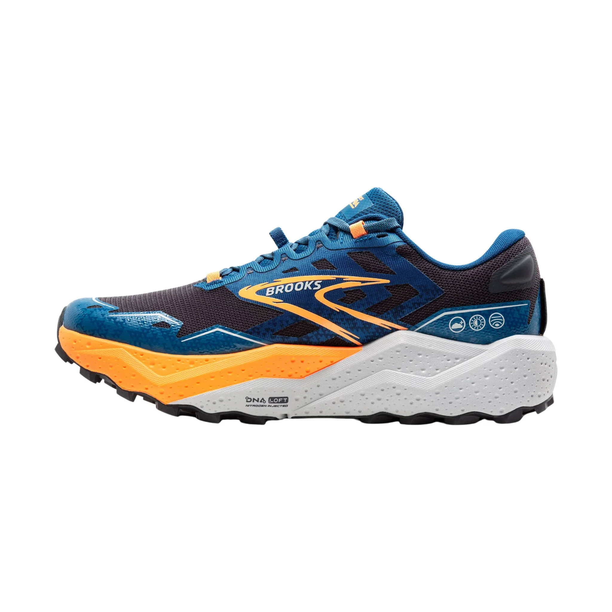 Brooks Men's Caldera 7 Trail Running Shoe - Ebony/Blue Sapphire/Orange - Image 2