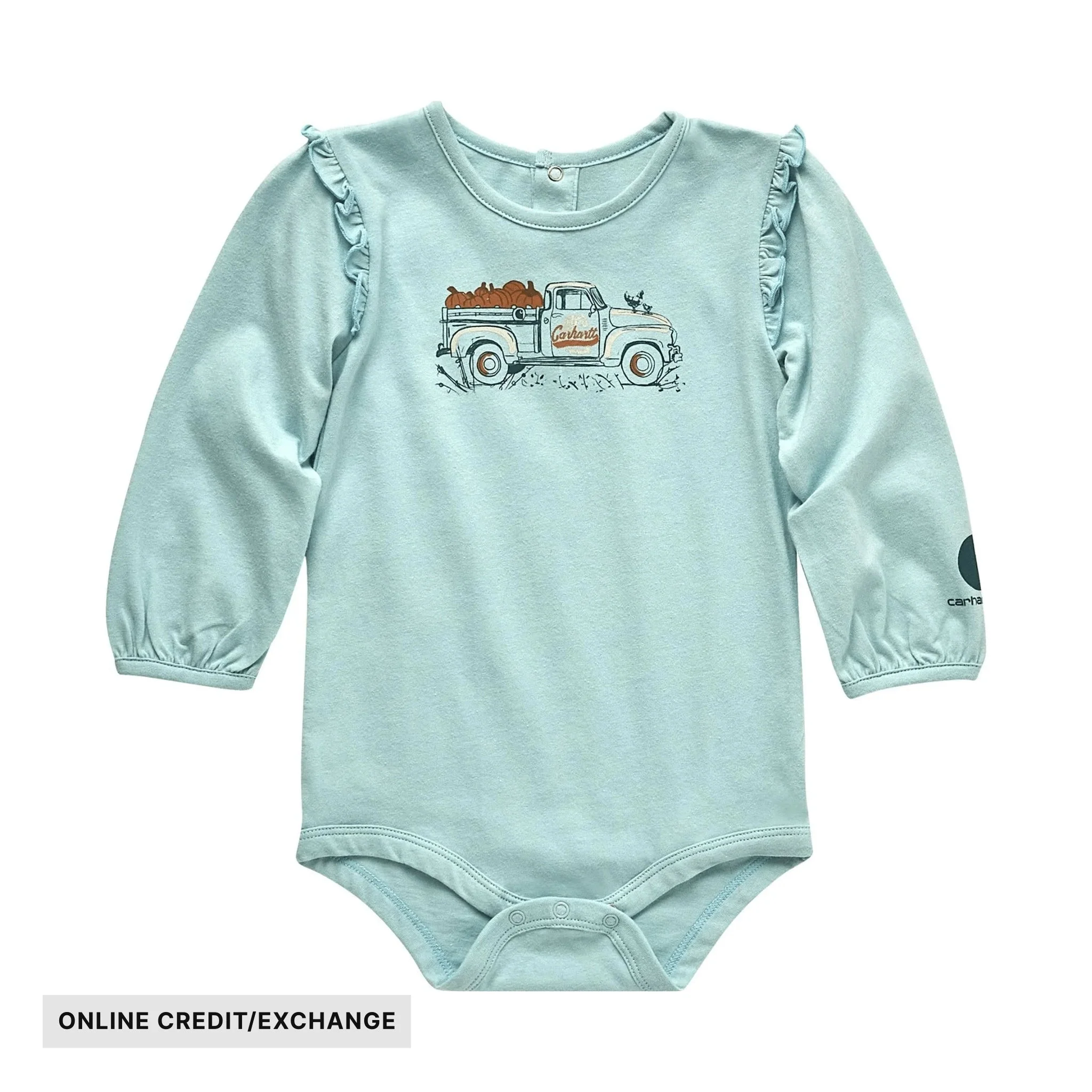 Carhartt Girls' Infant Long Sleeve Pumpkin Truck Bodysuit - Pastel Turquoise