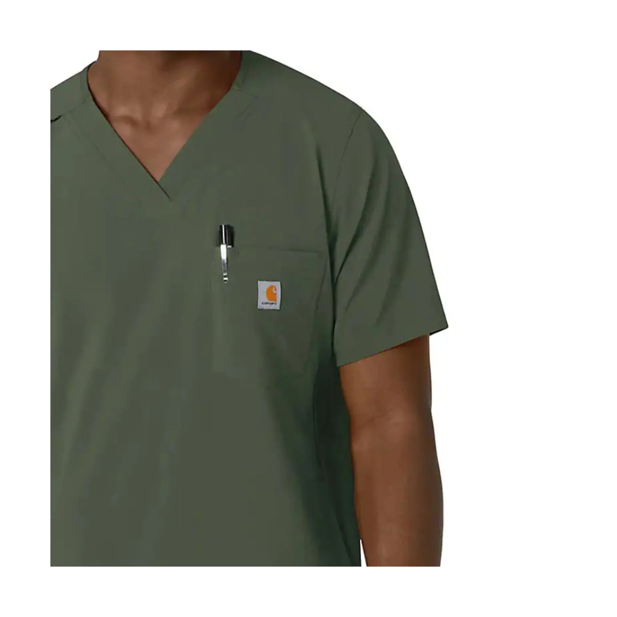 Carhartt Men's Cross Flex V Neck Scrub Top - Olive - Image 3