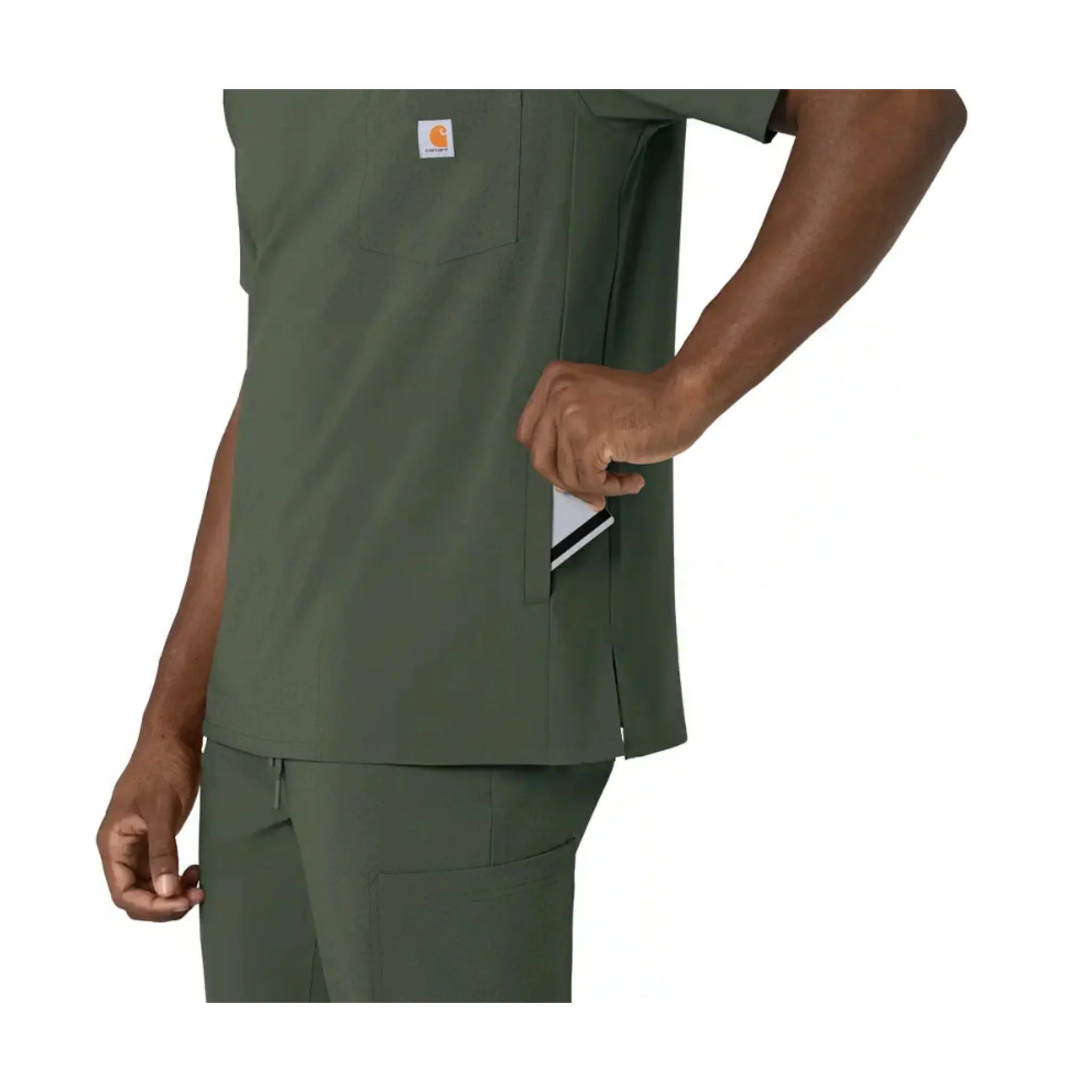 Carhartt Men's Cross Flex V Neck Scrub Top - Olive - Image 4