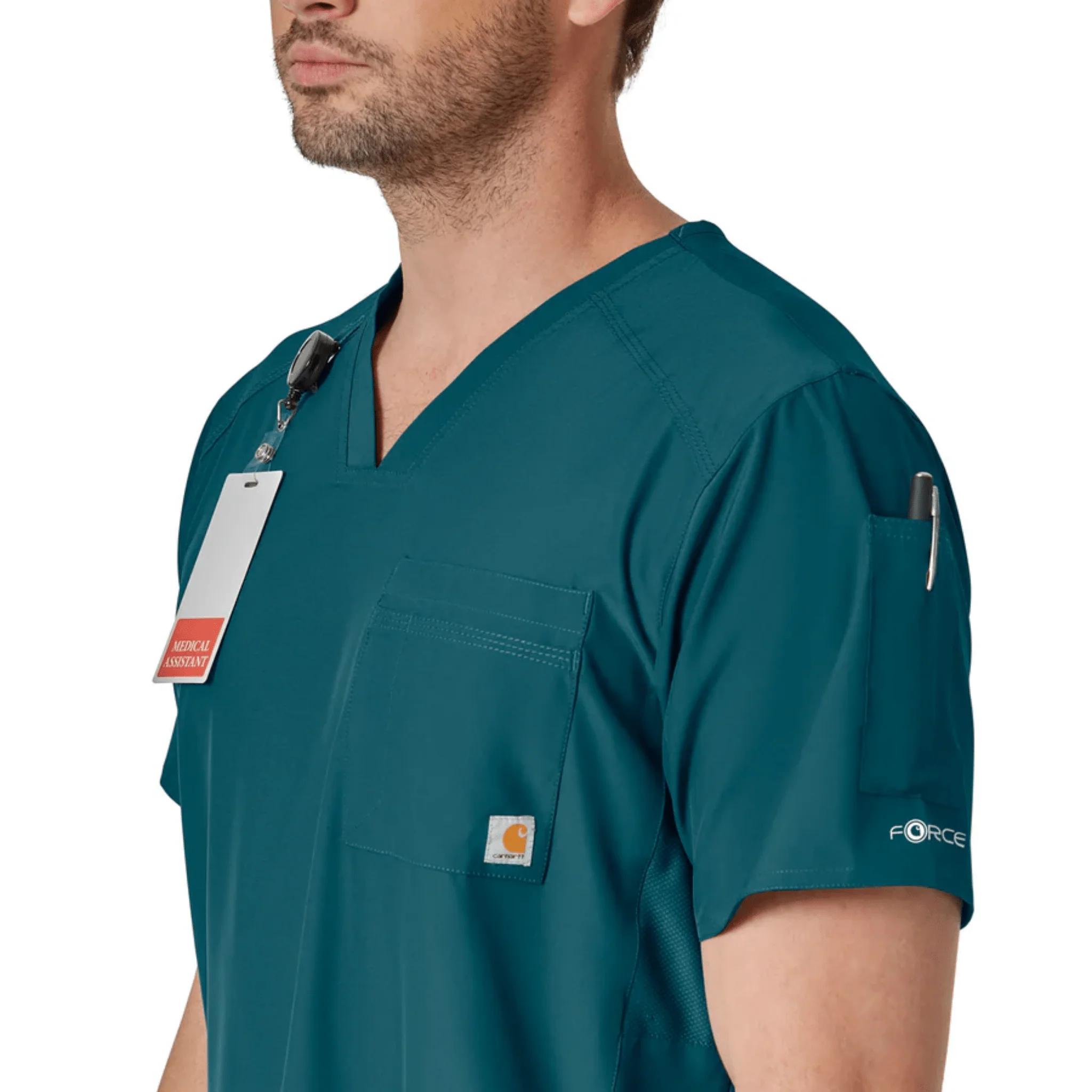 Carhartt Men's Force Liberty Twill Chest Pocket Scrub Top - Caribbean Blue - Image 3