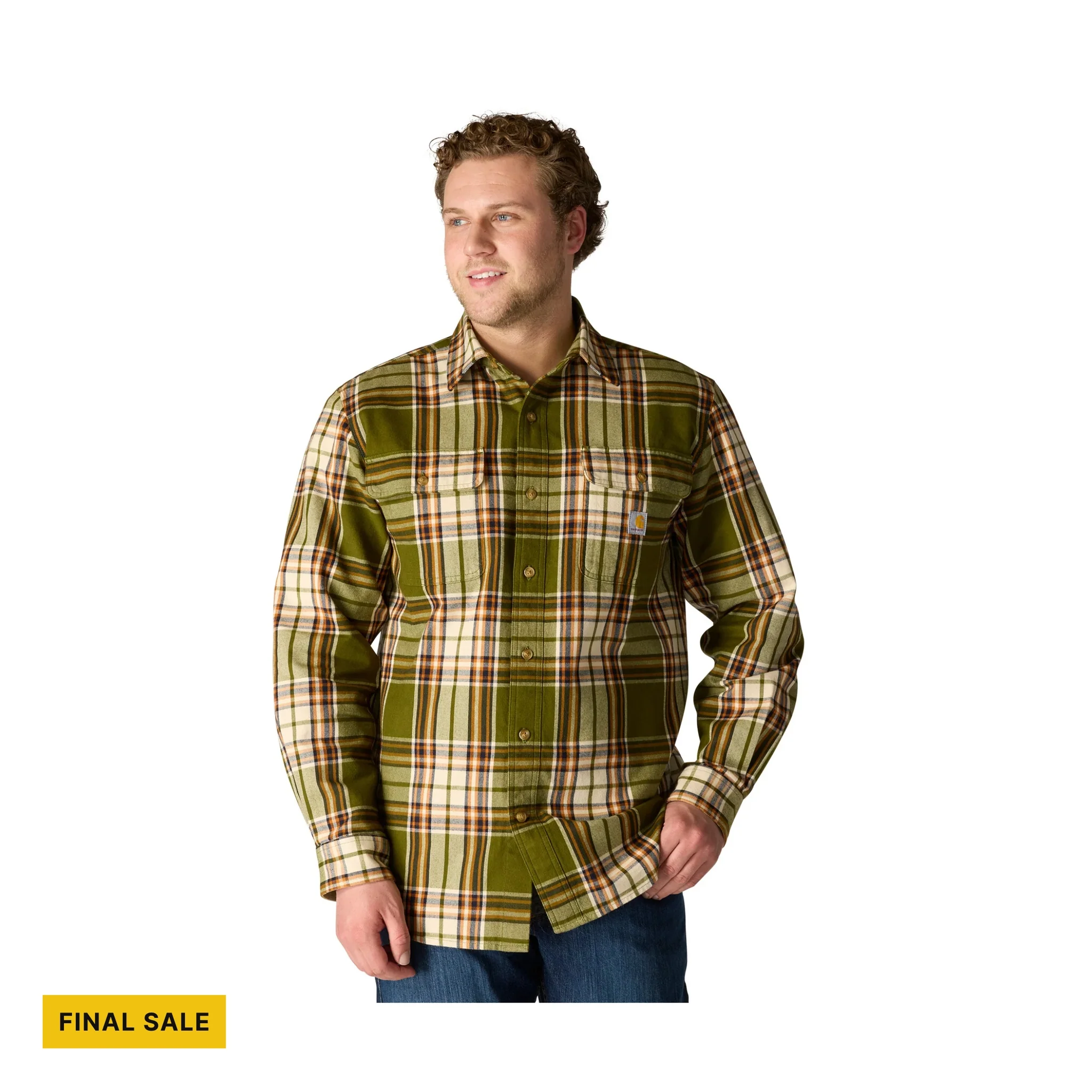 Carhartt Men's Loose Fit Heavyweight Flannel Long Sleeve Plaid Shirt - Dark Bronzed Green