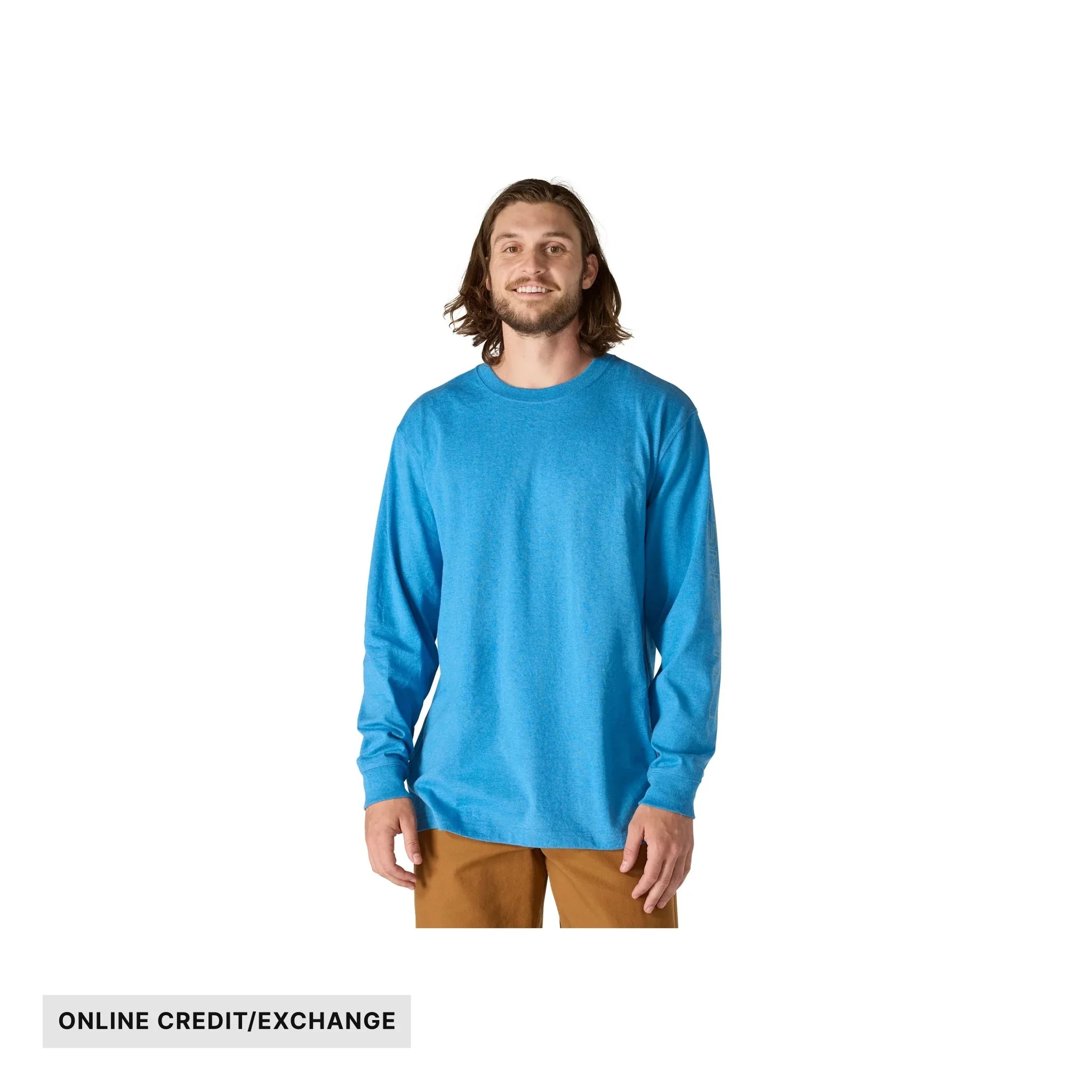 Carhartt Men's Loose Fit Heavyweight Long Sleeve Logo Sleeve Graphic T Shirt - Horizon Blue Heather