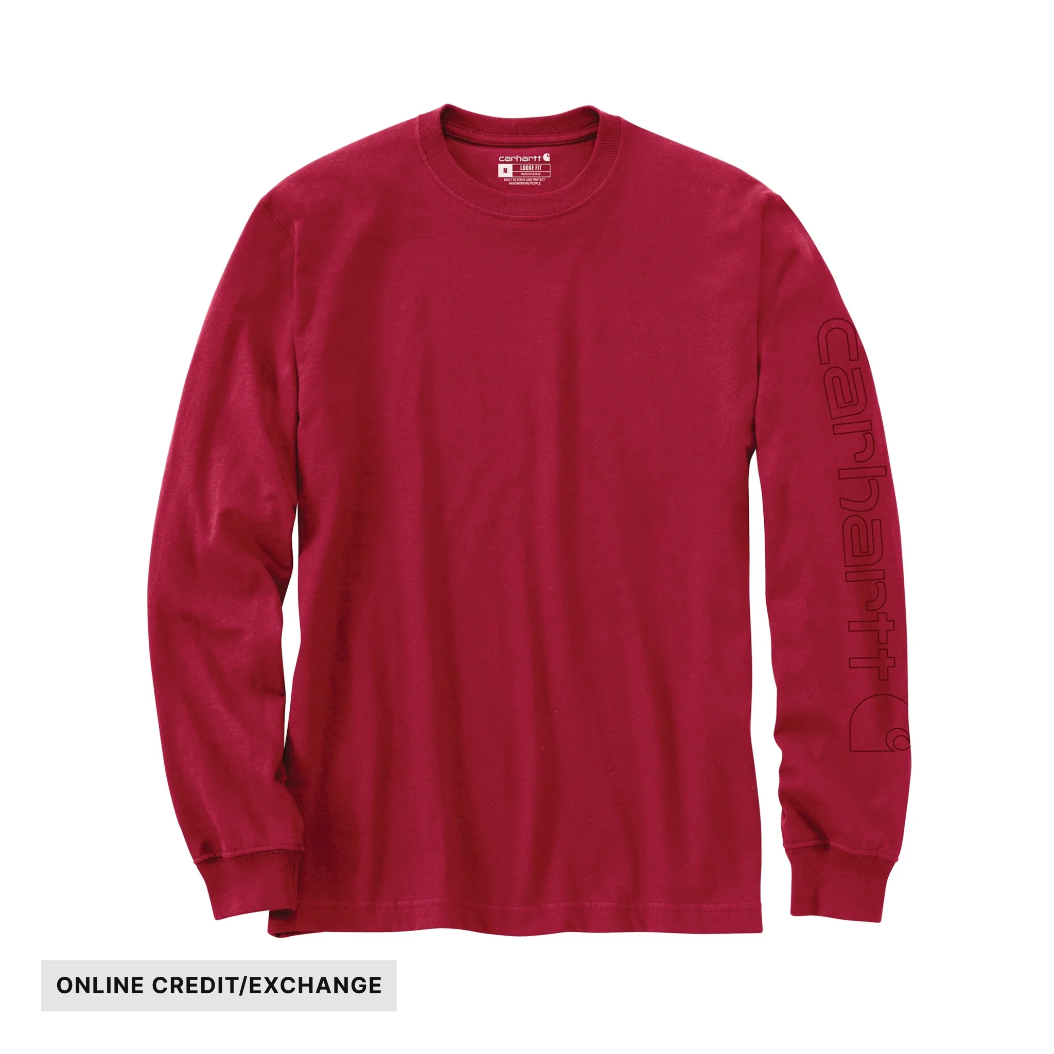 Carhartt Men's Loose Fit Heavyweight Long Sleeve Logo Sleeve Graphic T Shirt - Industry Red