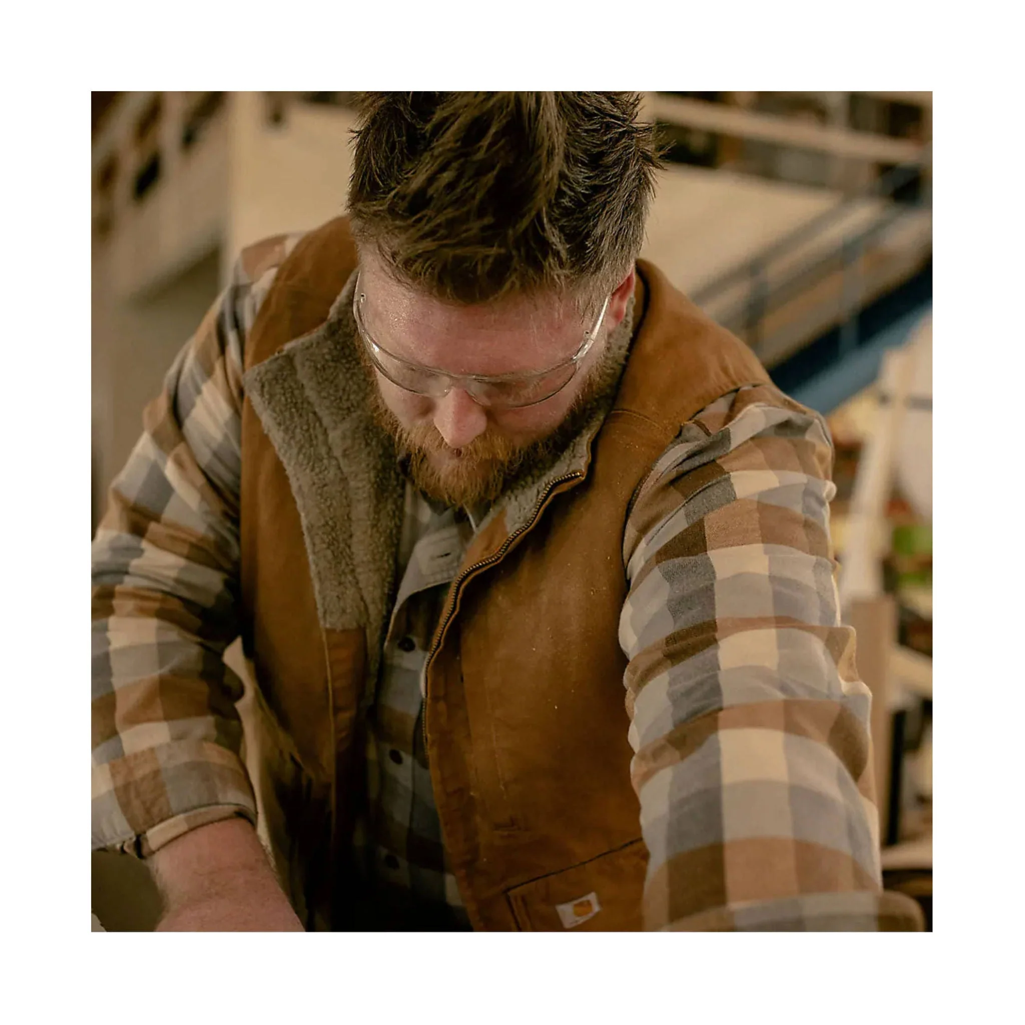 Carhartt Men's Mock Neck Sherpa Lined Loose Fit Washed Duck Vest - Carhartt Brown - Image 6