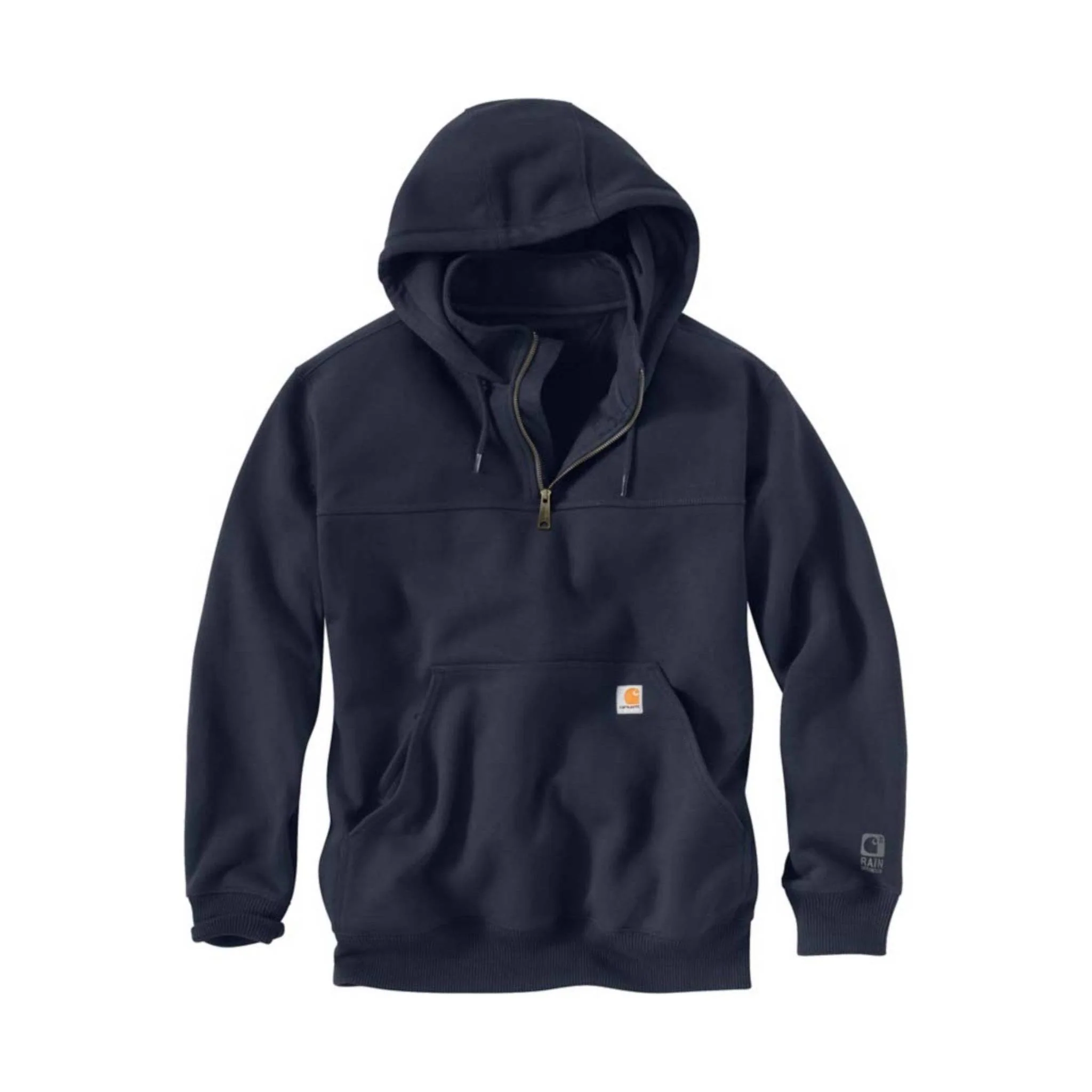 Carhartt Men's Rain Defender Paxton Heavyweight Hooded Quarter Zip Mock Sweatshirt - New Navy - Image 3