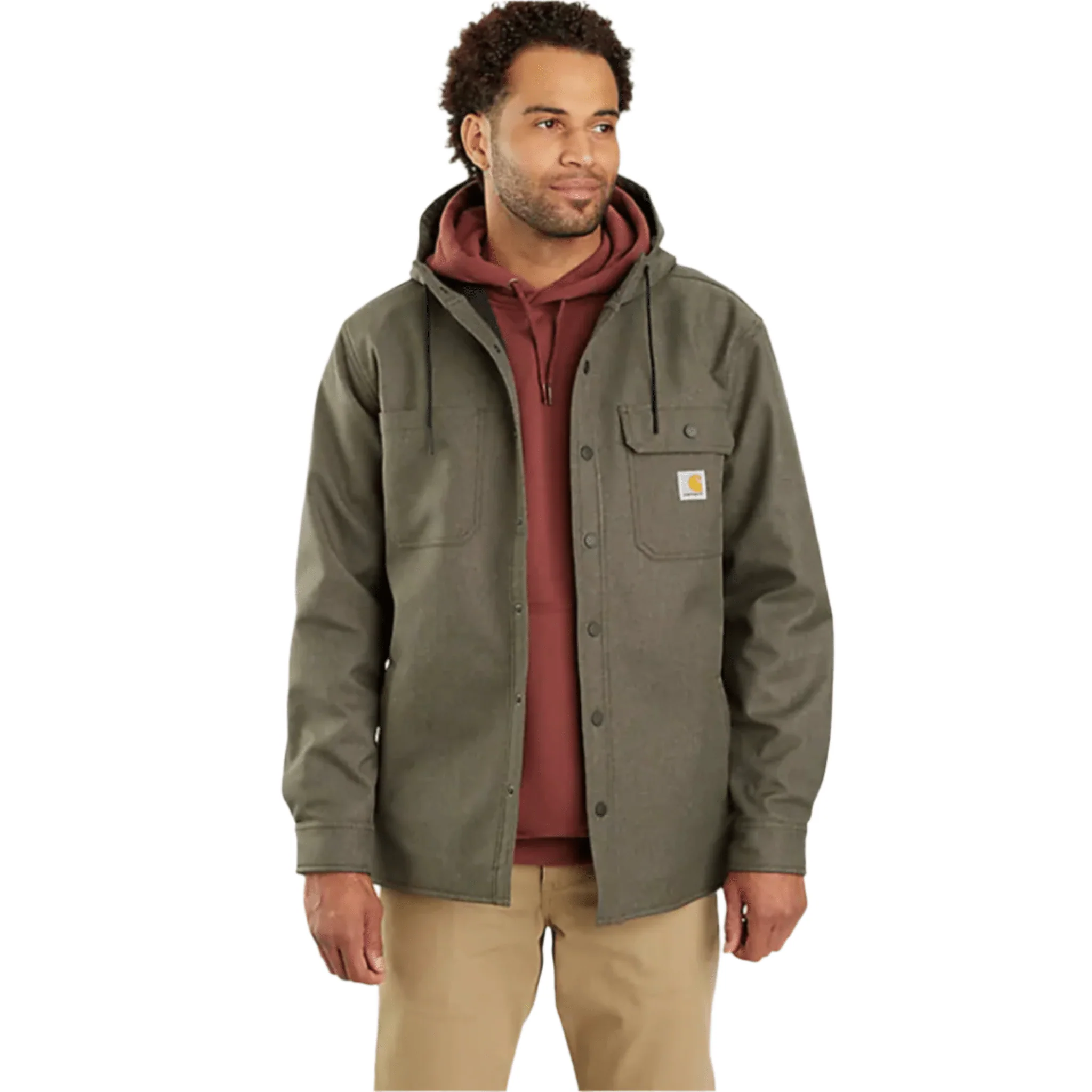 Carhartt Men's Rain Defender Relaxed Fit Heavyweight Hooded Shirt Jacket - Moss