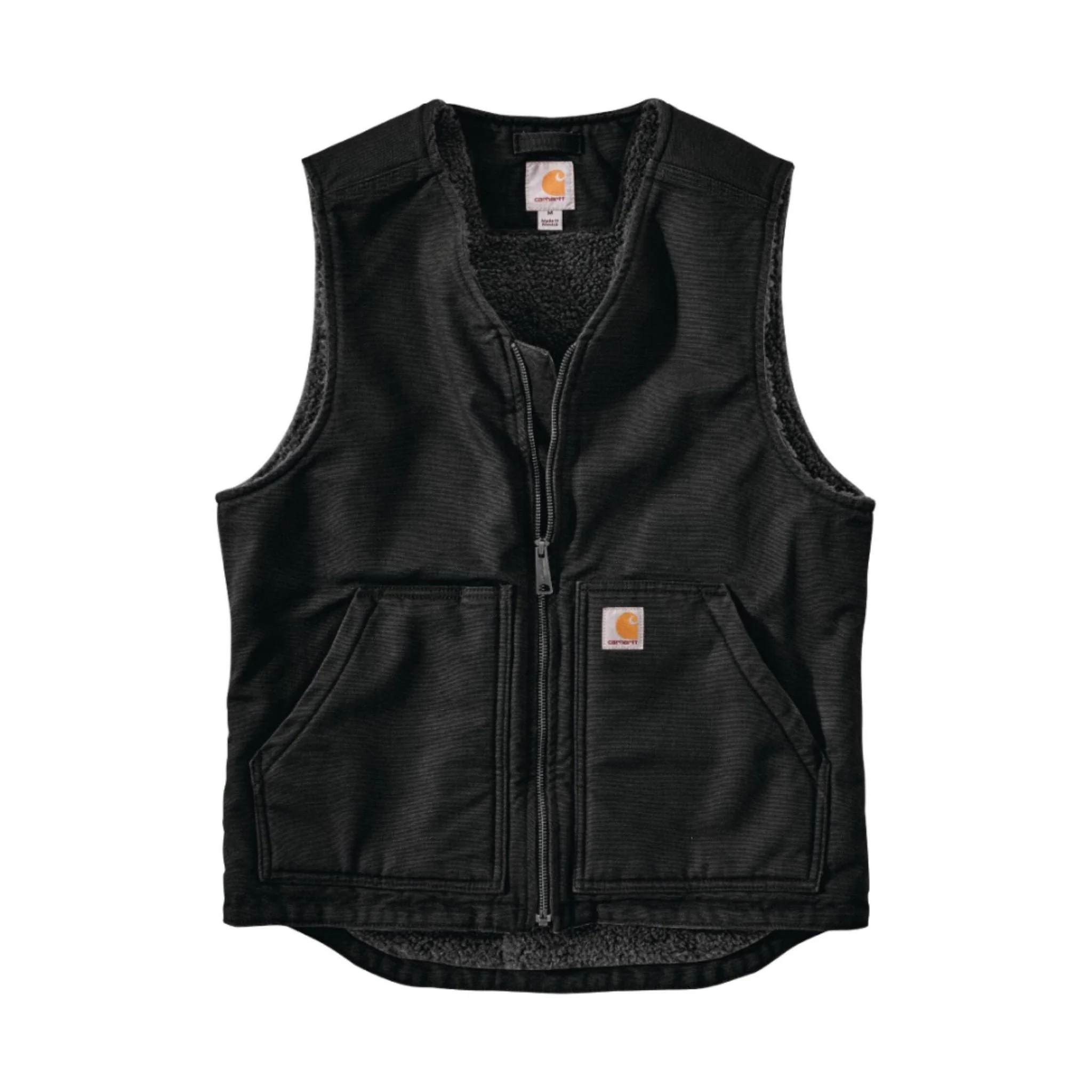 Carhartt Men's Relaxed Fit Washed Duck Sherpa Lined Vest - Black - Image 2