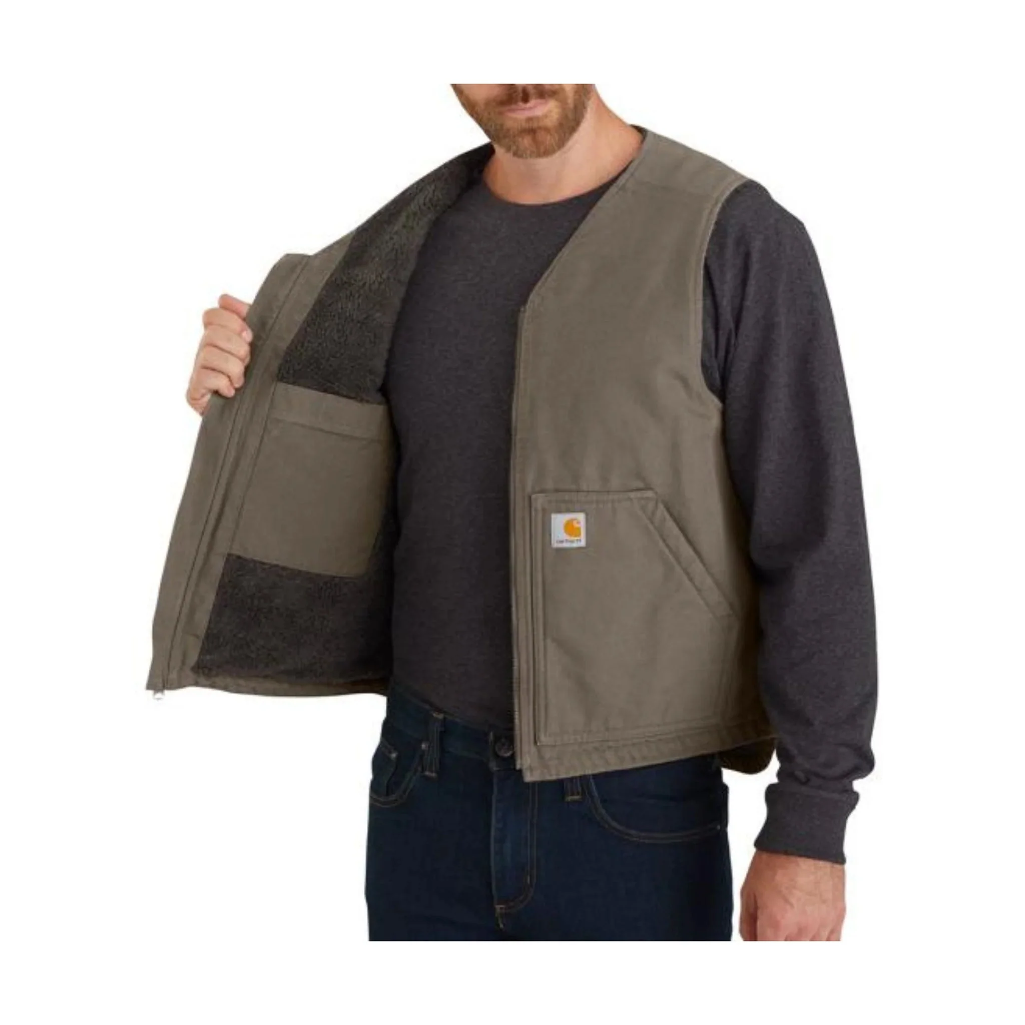 Carhartt Men's Relaxed Fit Washed Duck Sherpa Lined Vest - Driftwood - Image 2