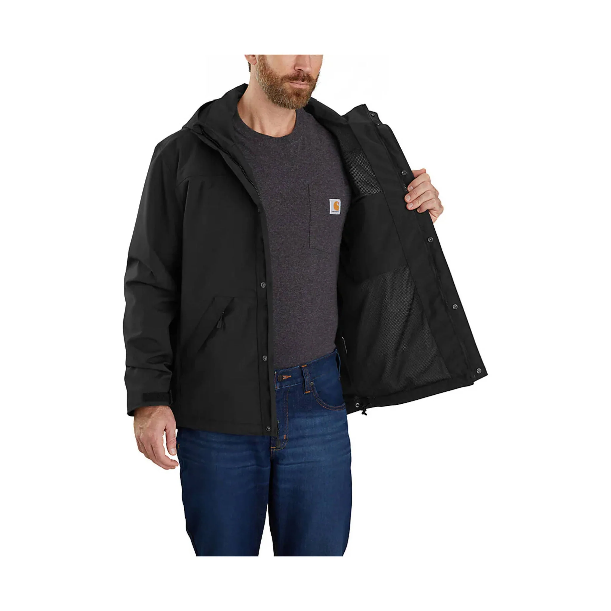 Carhartt Men's Storm Defender Loose Fit Heavy Weight Rain Jacket - Black - Image 3
