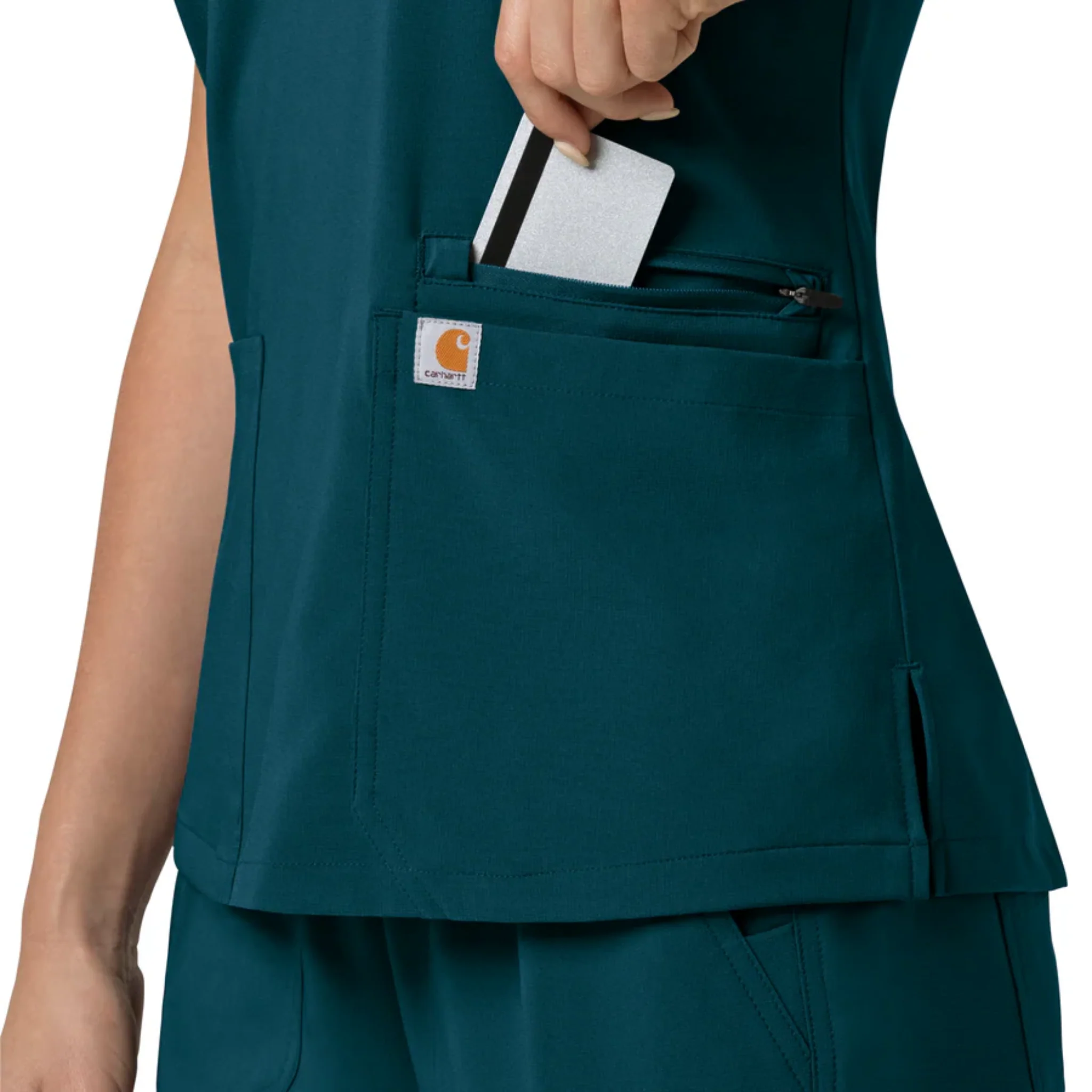 Carhartt Women's Force Cross Flex Panel V Neck Scrub Top - Caribbean - Image 3