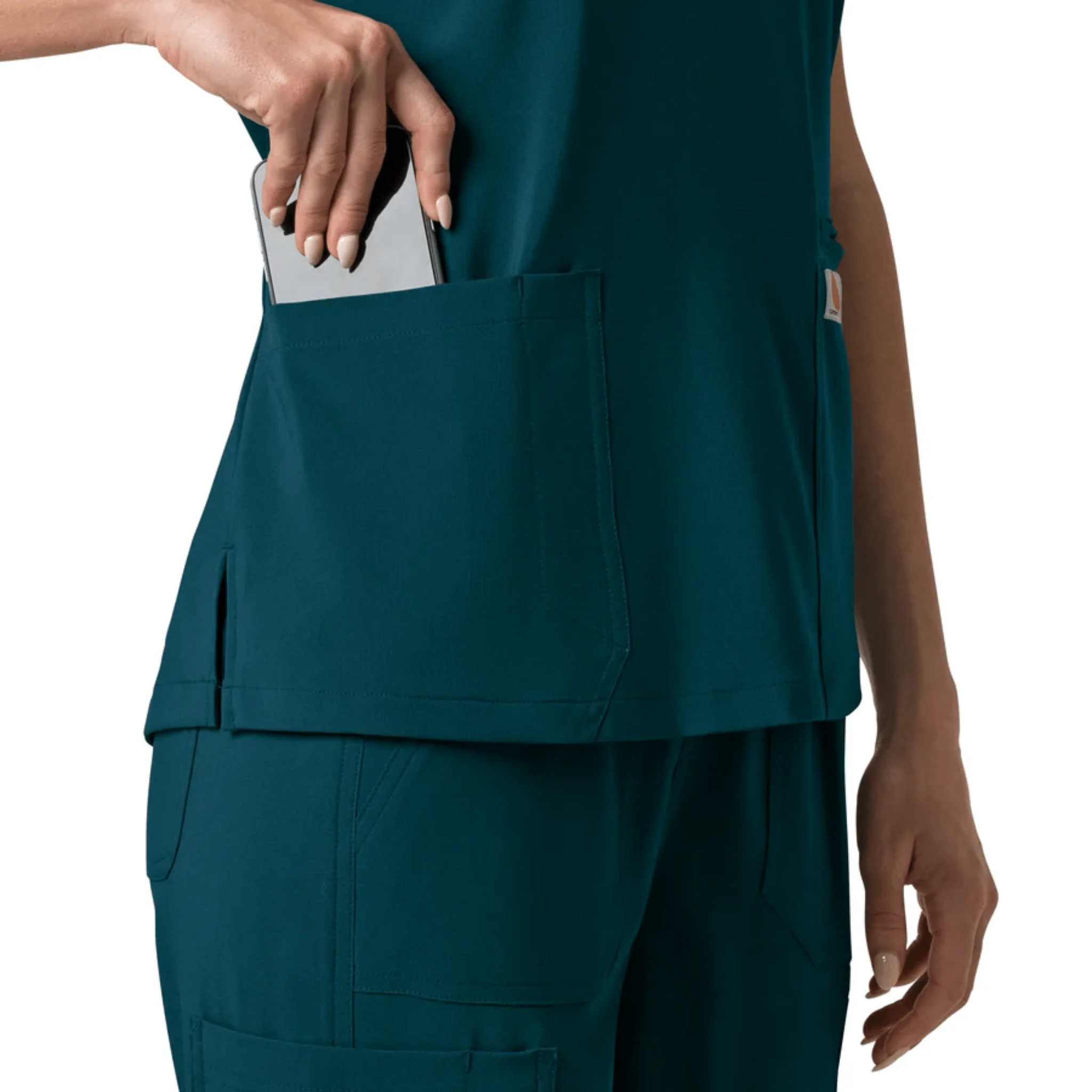 Carhartt Women's Force Cross Flex Panel V Neck Scrub Top - Caribbean - Image 4