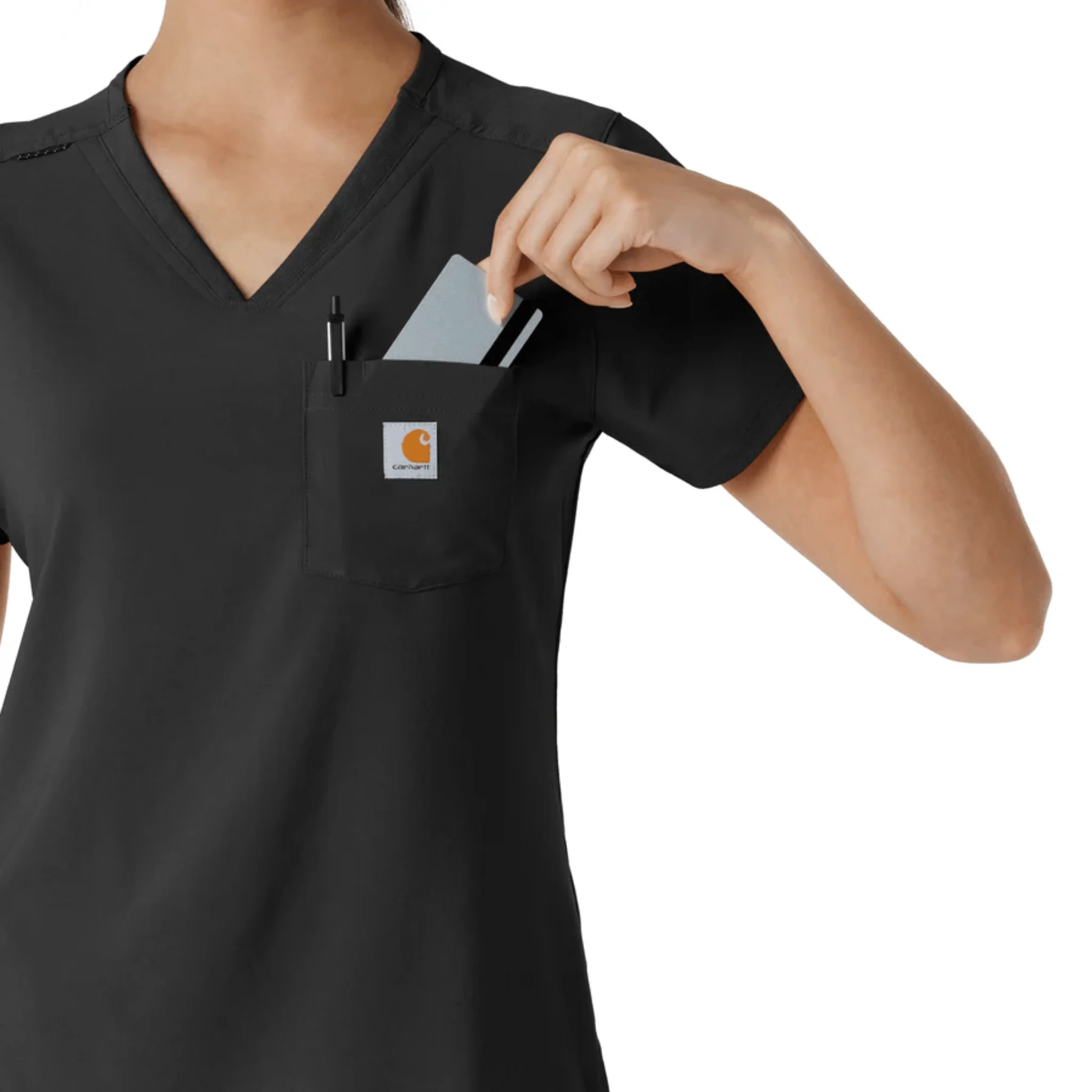 Carhartt Women's Force Cross Flex Tuck In Scrub Top - Black - Image 3
