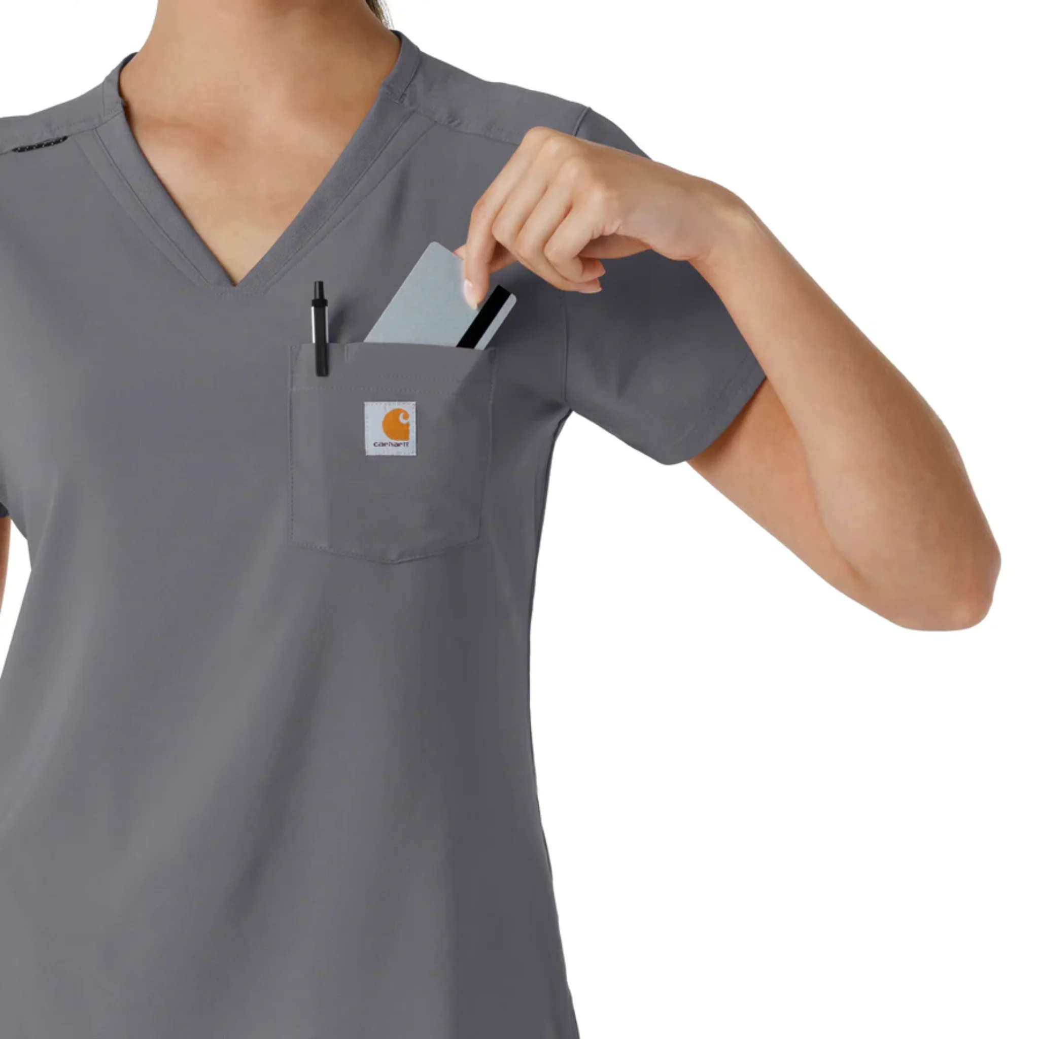 Carhartt Women's Force Cross Flex Tuck In Scrub Top - Pewter - Image 3