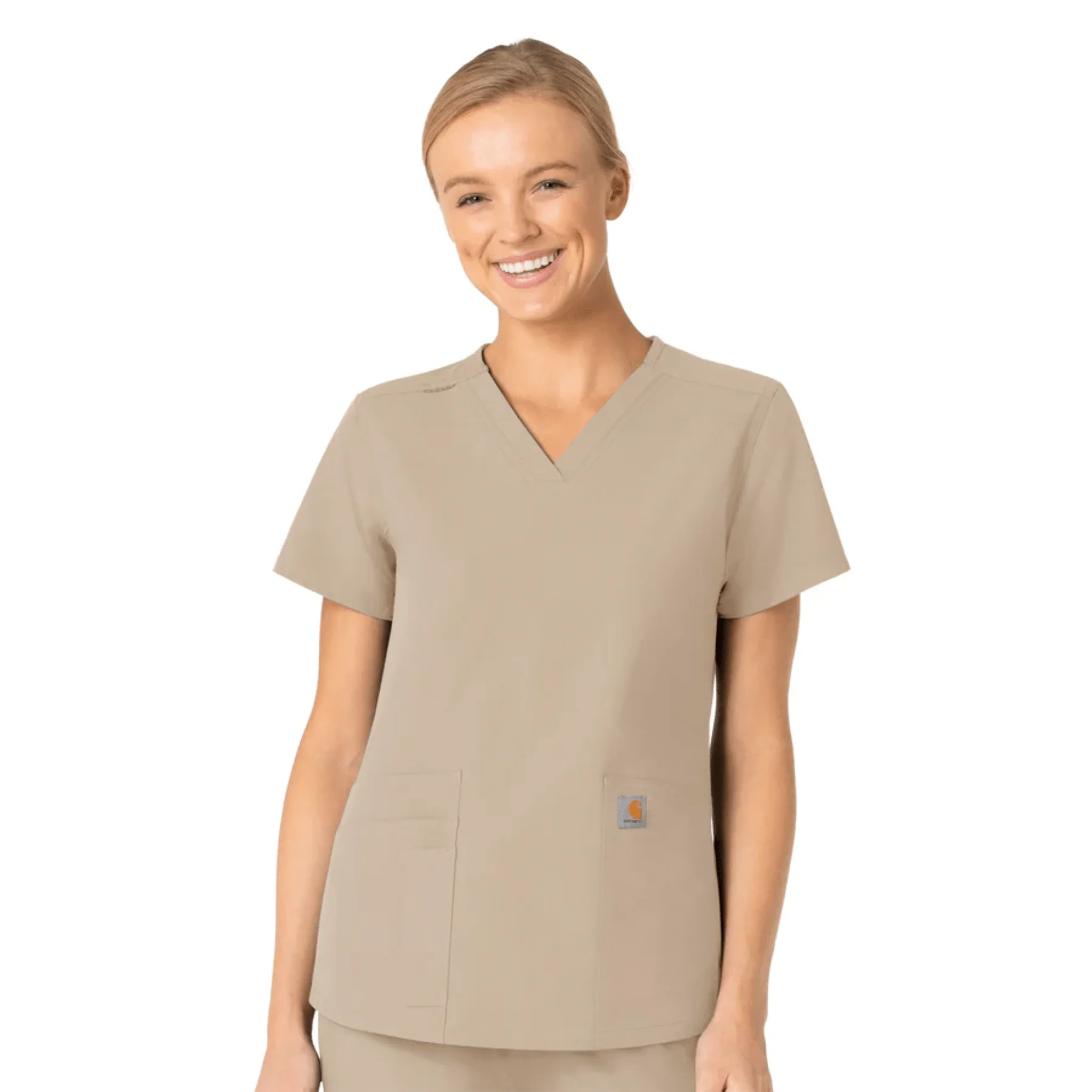 Carhartt Women's Force V Neck 5 Pocket Scrub Top - Khaki