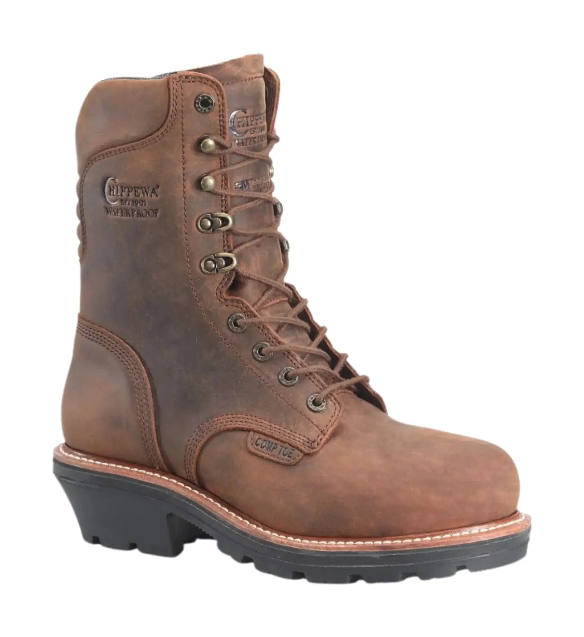 Chippewa Men's Thunderstruck 9 Inch Waterproof Insulated Composite Toe Logger Work Boots - Brown