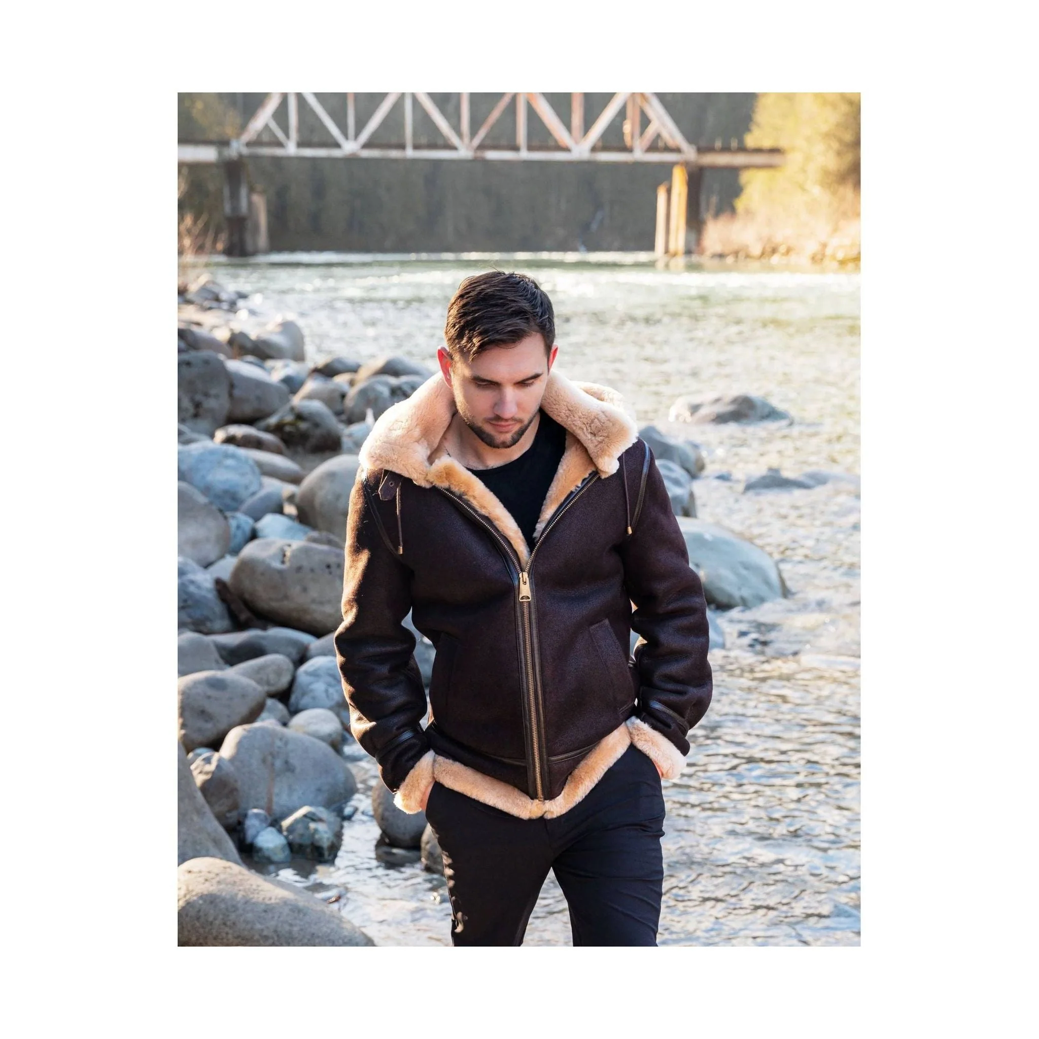 Cloud Nine Men's Sheepskin Bomber Jacket - Espresso - Image 5