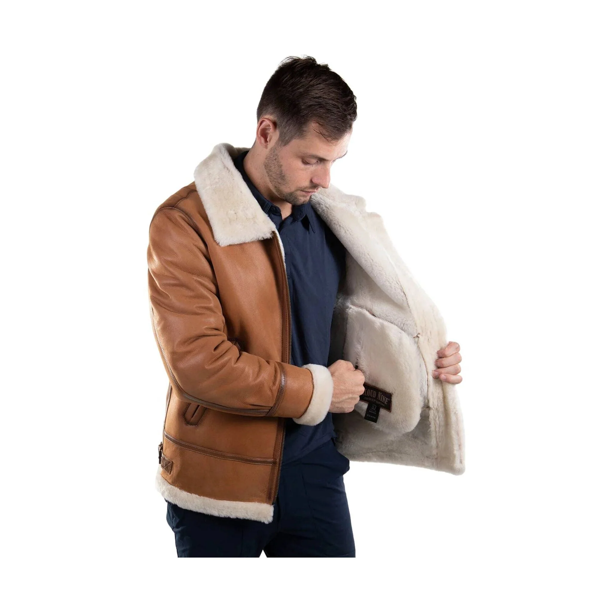 Cloud Nine Men's Sheepskin Western Bomber Coat - Chestnut - Image 3