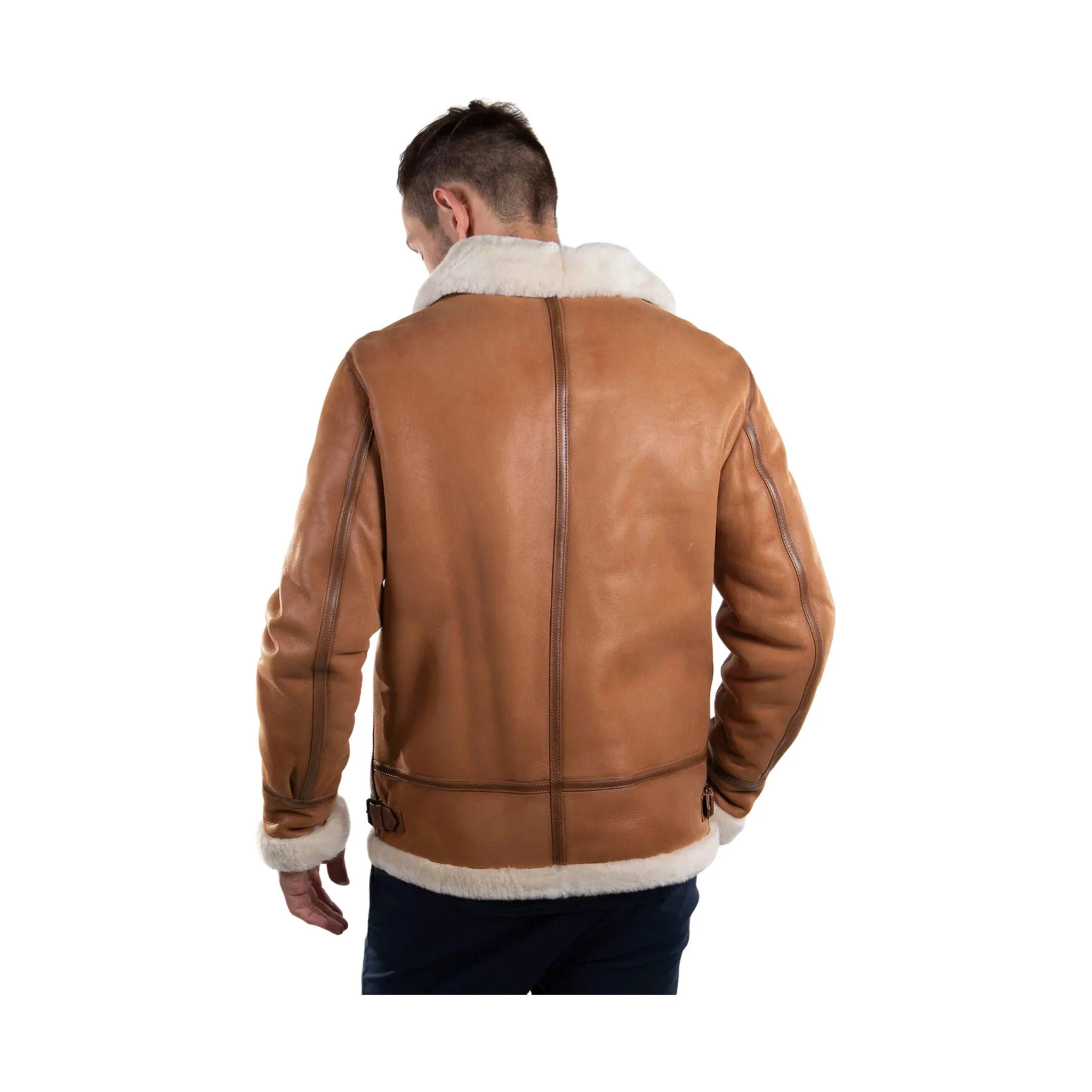 Cloud Nine Men's Sheepskin Western Bomber Coat - Chestnut - Image 4