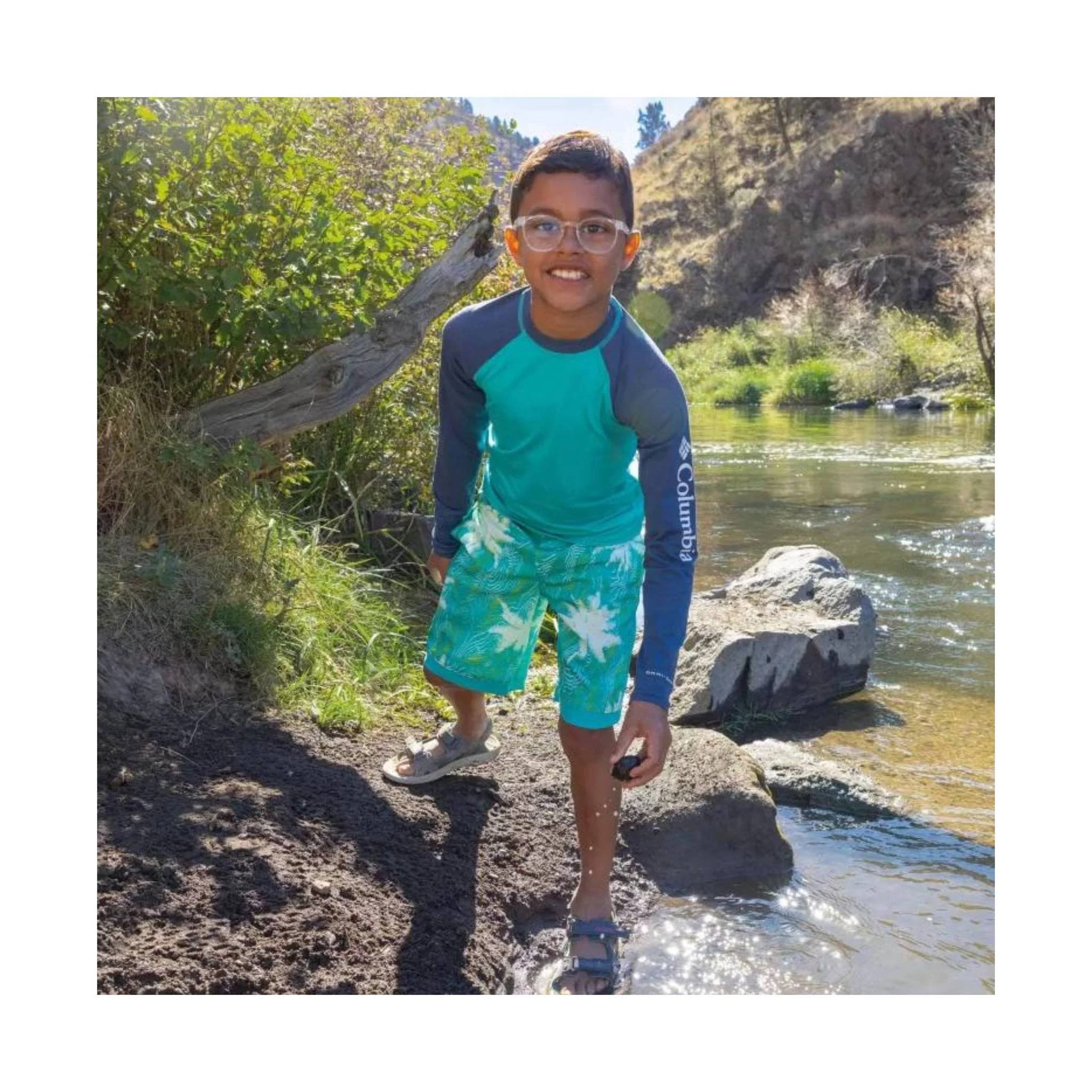 Columbia Kids' Sandy Shores Long Sleeve Sunguard Shirt - Bright Aqua/Dark Mountain - Image 3