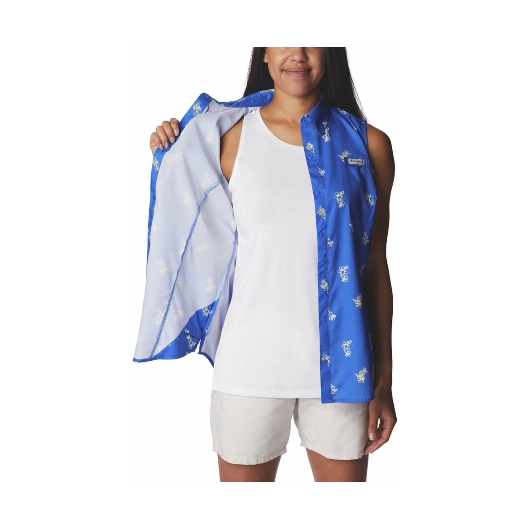 Columbia Women's Super Tamiami Sleeveless Shirt -  Blue Macaw Bouquet Foray - Image 4