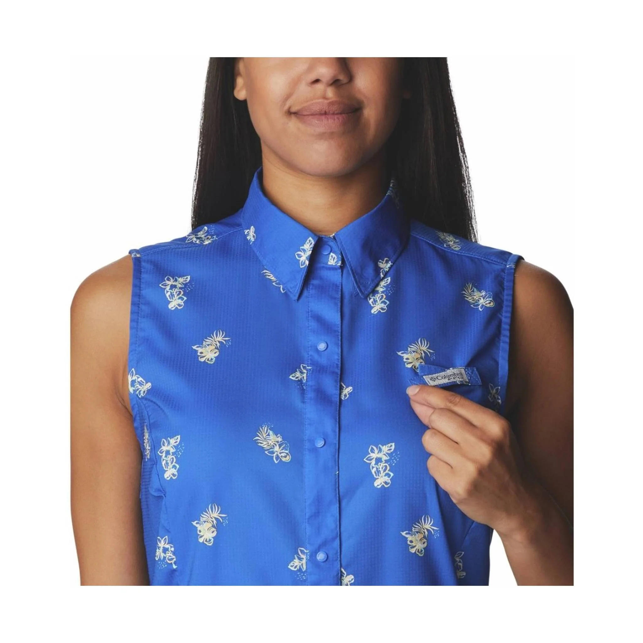 Columbia Women's Super Tamiami Sleeveless Shirt -  Blue Macaw Bouquet Foray - Image 5