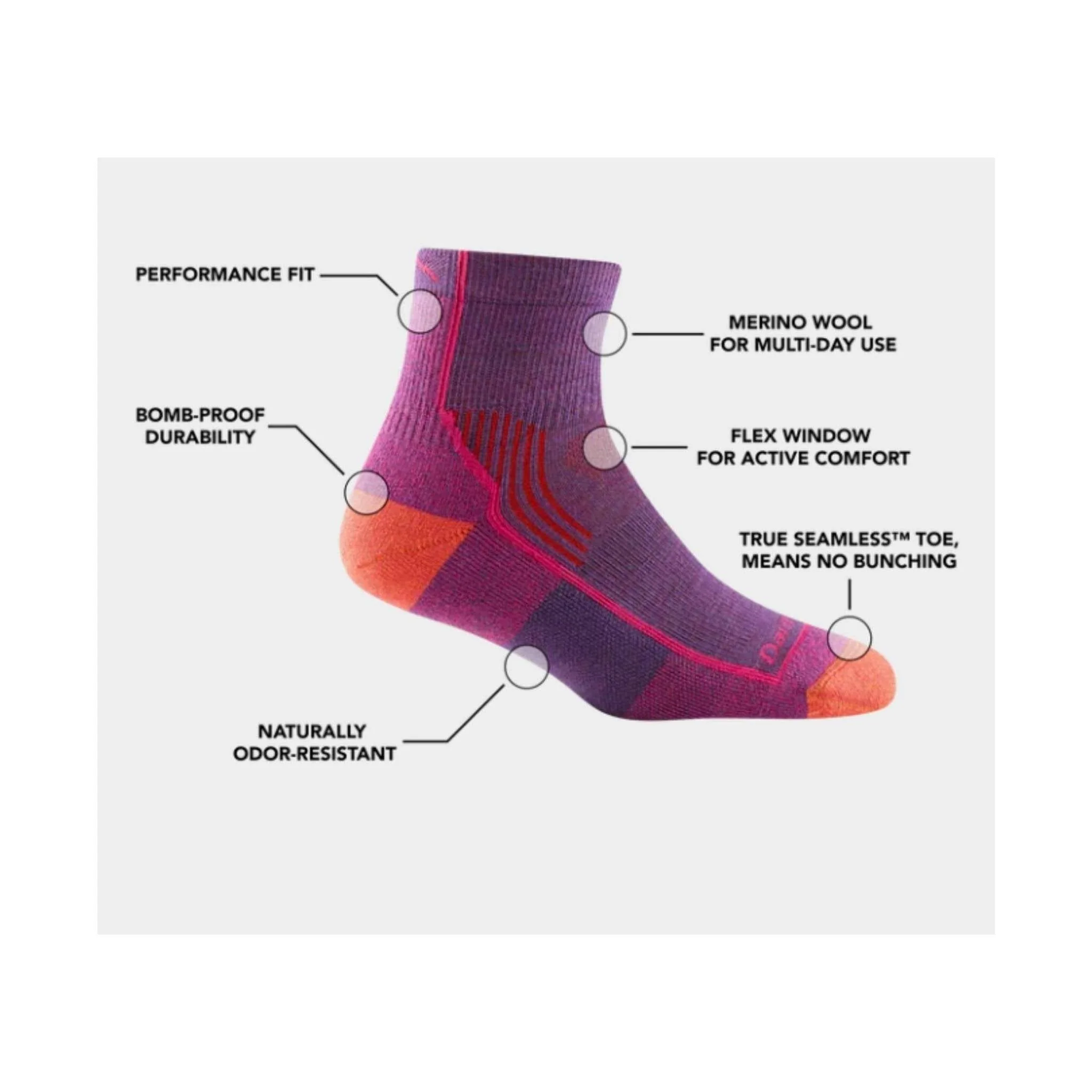 Darn Tough Vermont Women's Hiker Quarter Midweight Sock - Berry - Image 2
