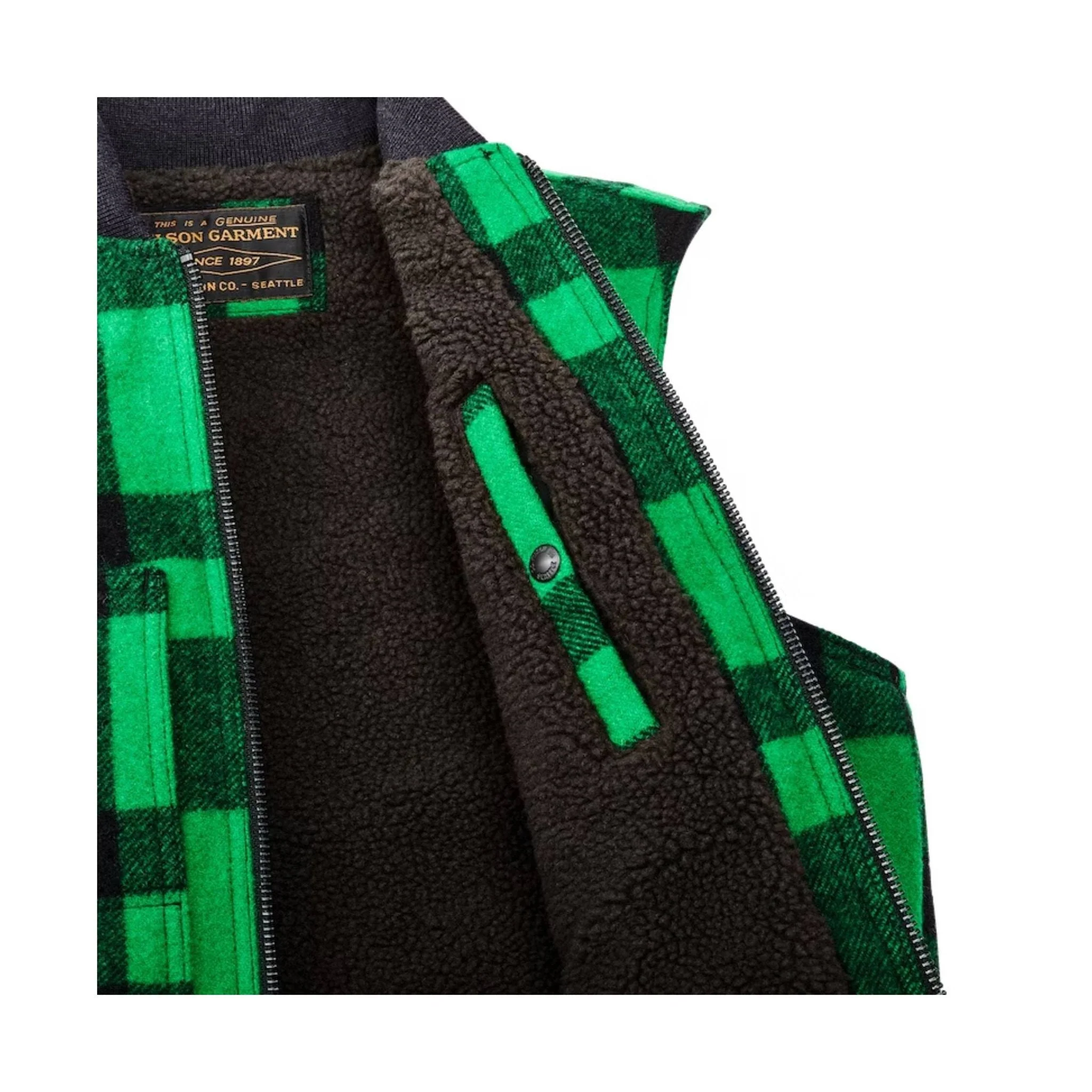 Filson Lined Mackinaw Wool Work Vest - Acid Green Black - Image 2