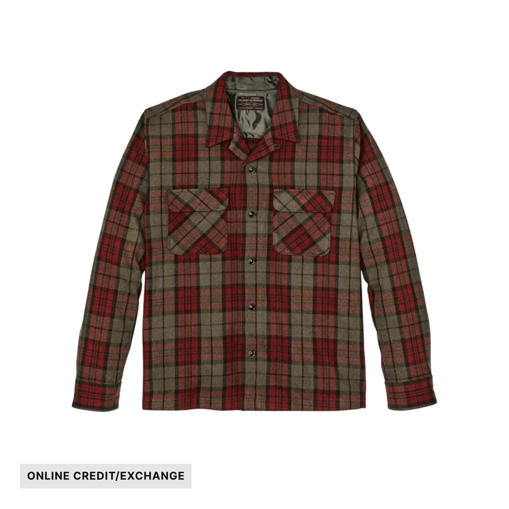 Filson Men's Buckner Wool Camp Shirt - Olive/Red Multi Plaid