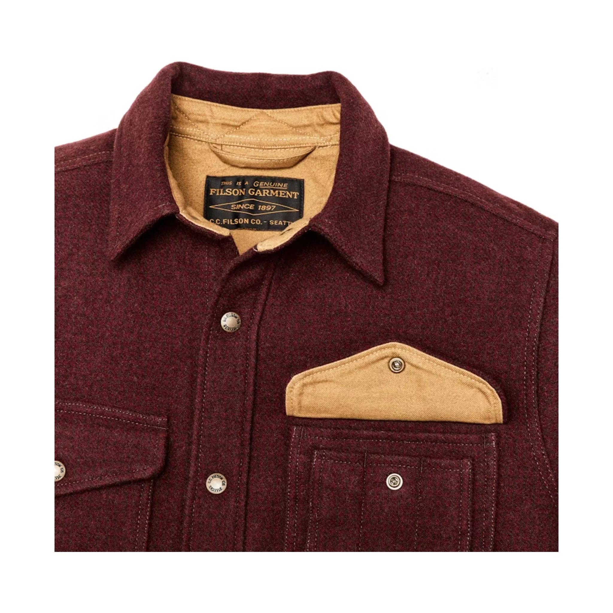 Filson Men's Lined Mackinaw Wool Jac Shirt - Dark Red/ Black Houndstooth - Image 3