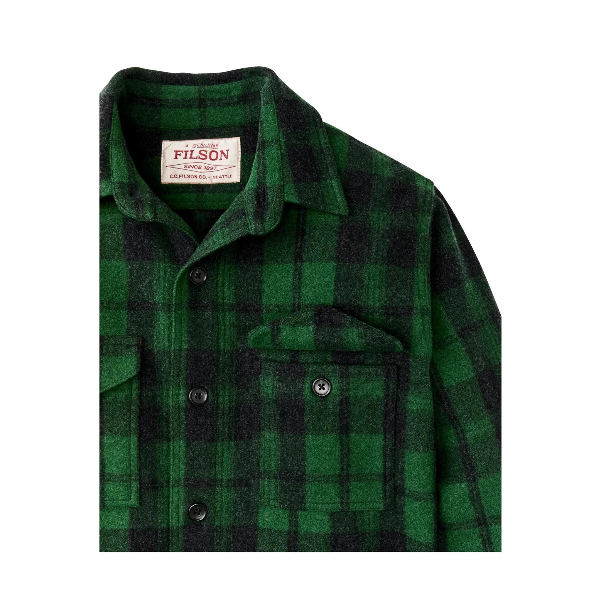 Filson Men's Wool Jac-Shirt - Green/Black Plaid - Image 4