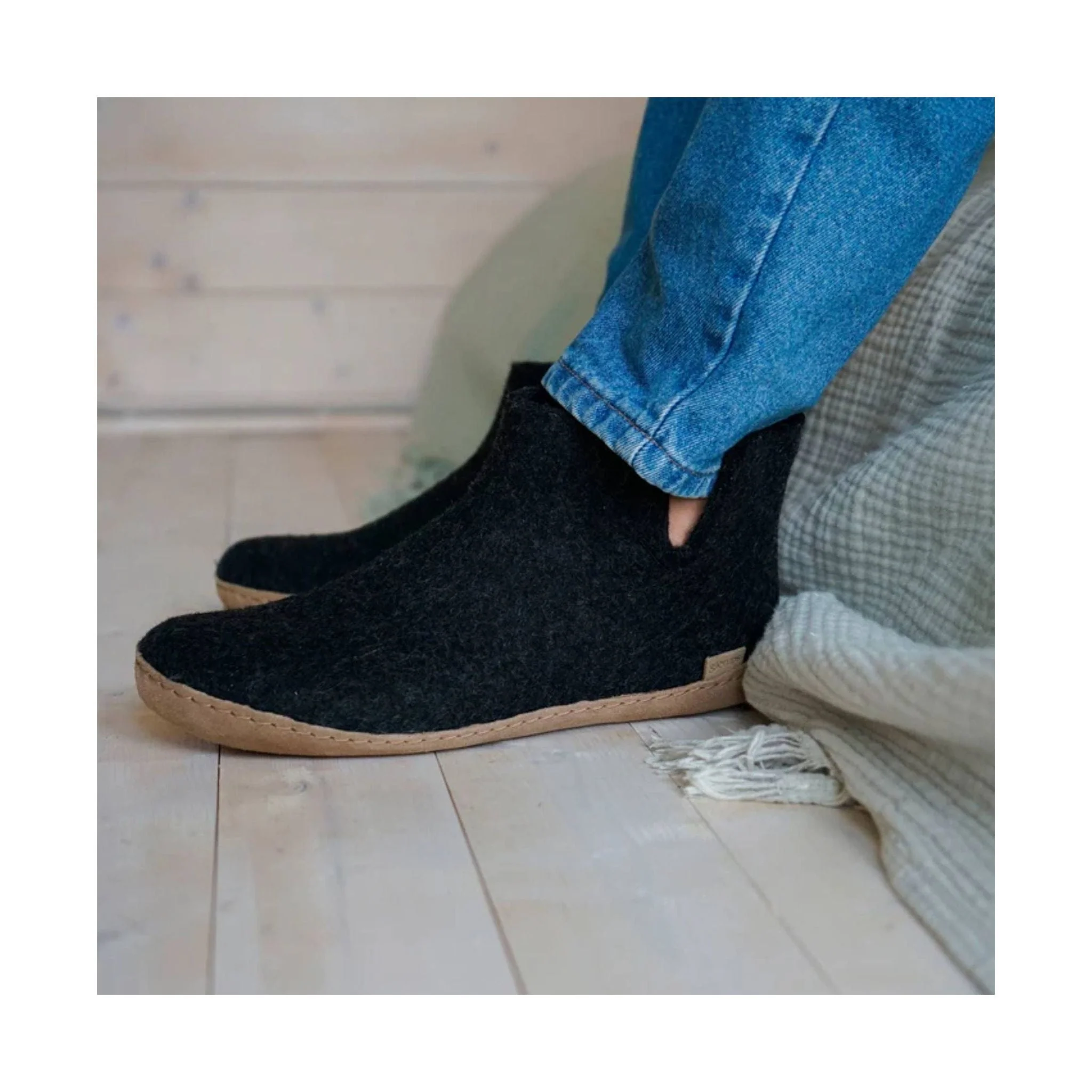 Glerups Boot With Leather Sole Slipper - Charcoal - Image 5
