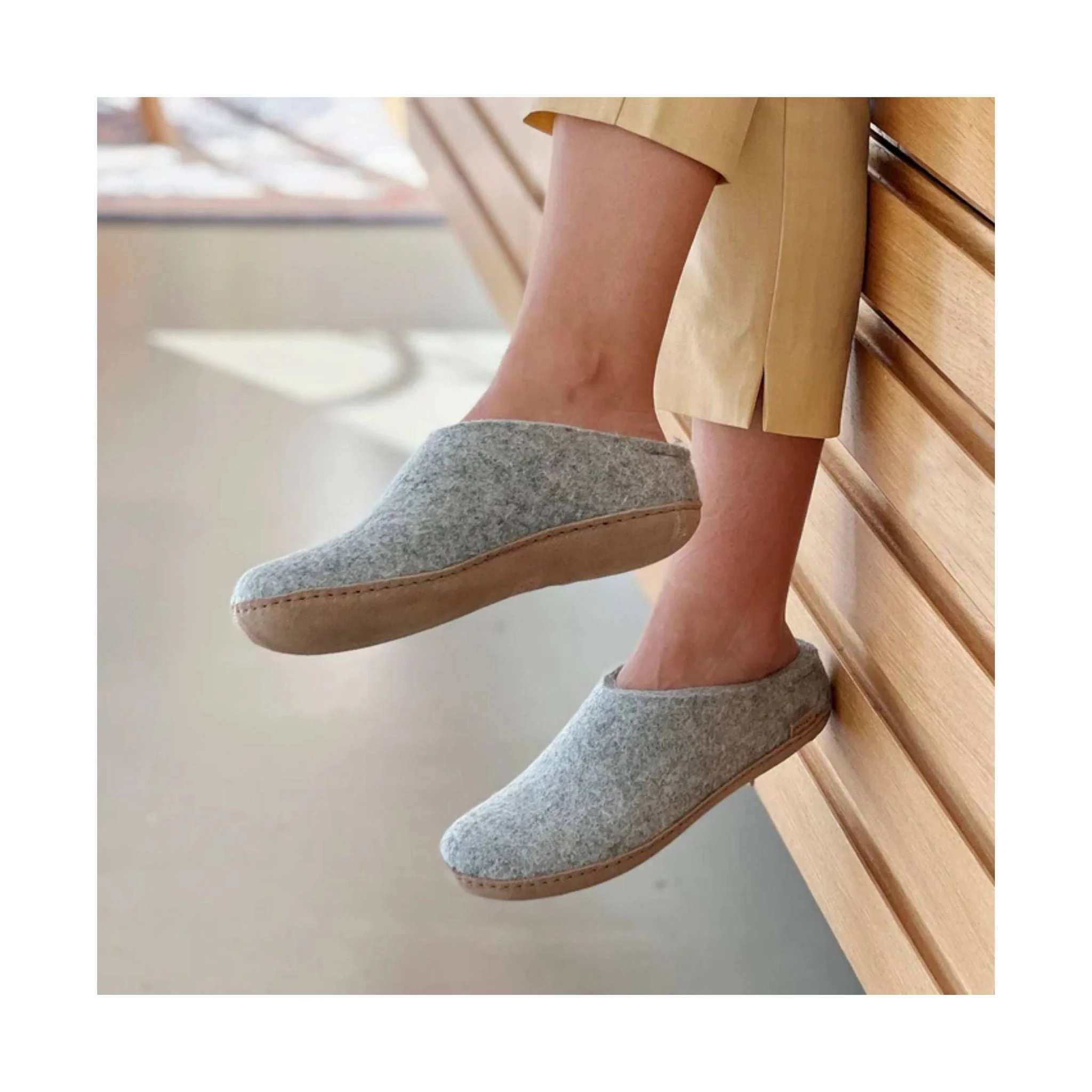 Glerups Slip On With Leather Sole Slipper - Grey Suede - Image 4