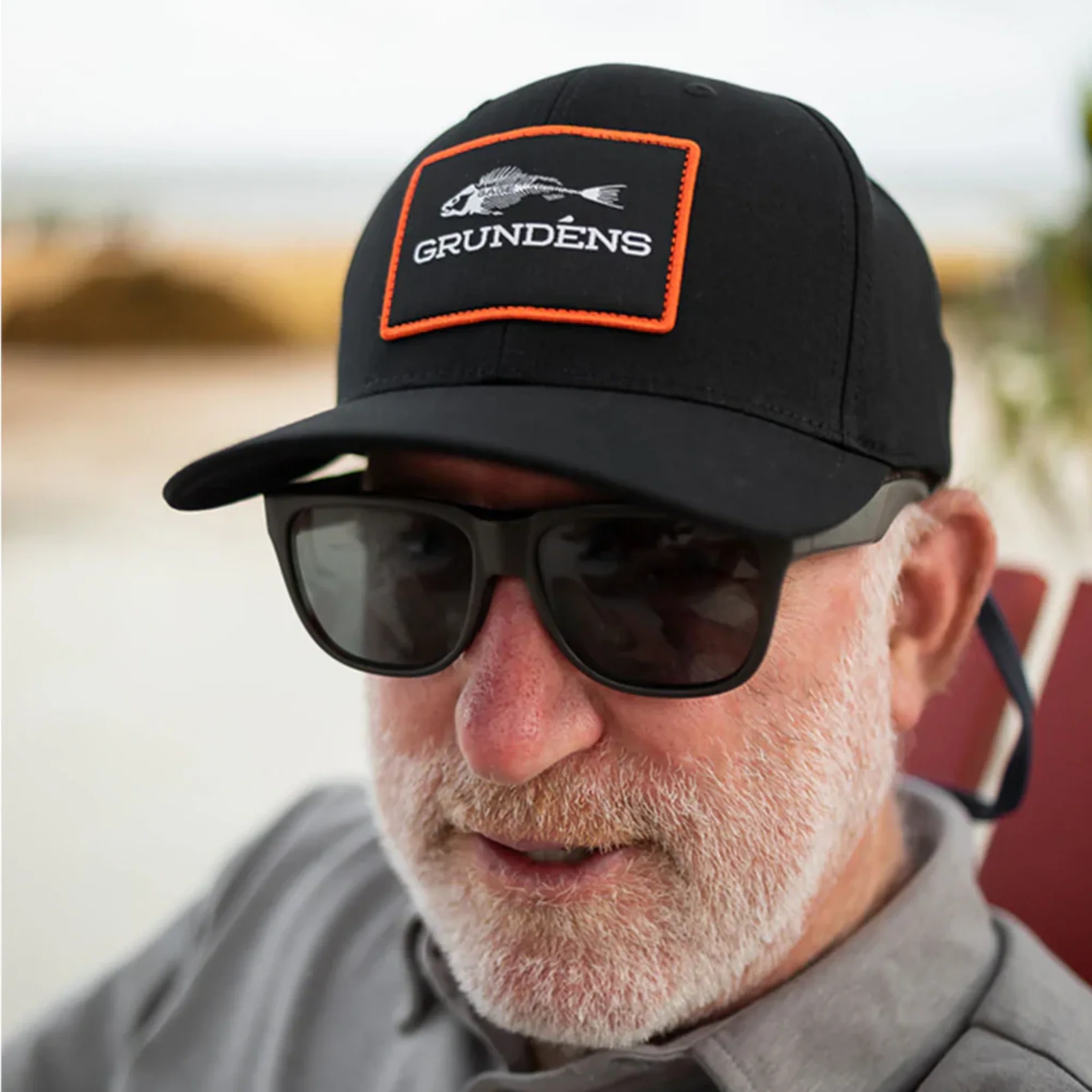 Grundens Fishbones Trucker 312 Hat - Black/Charcoal - Image 3
