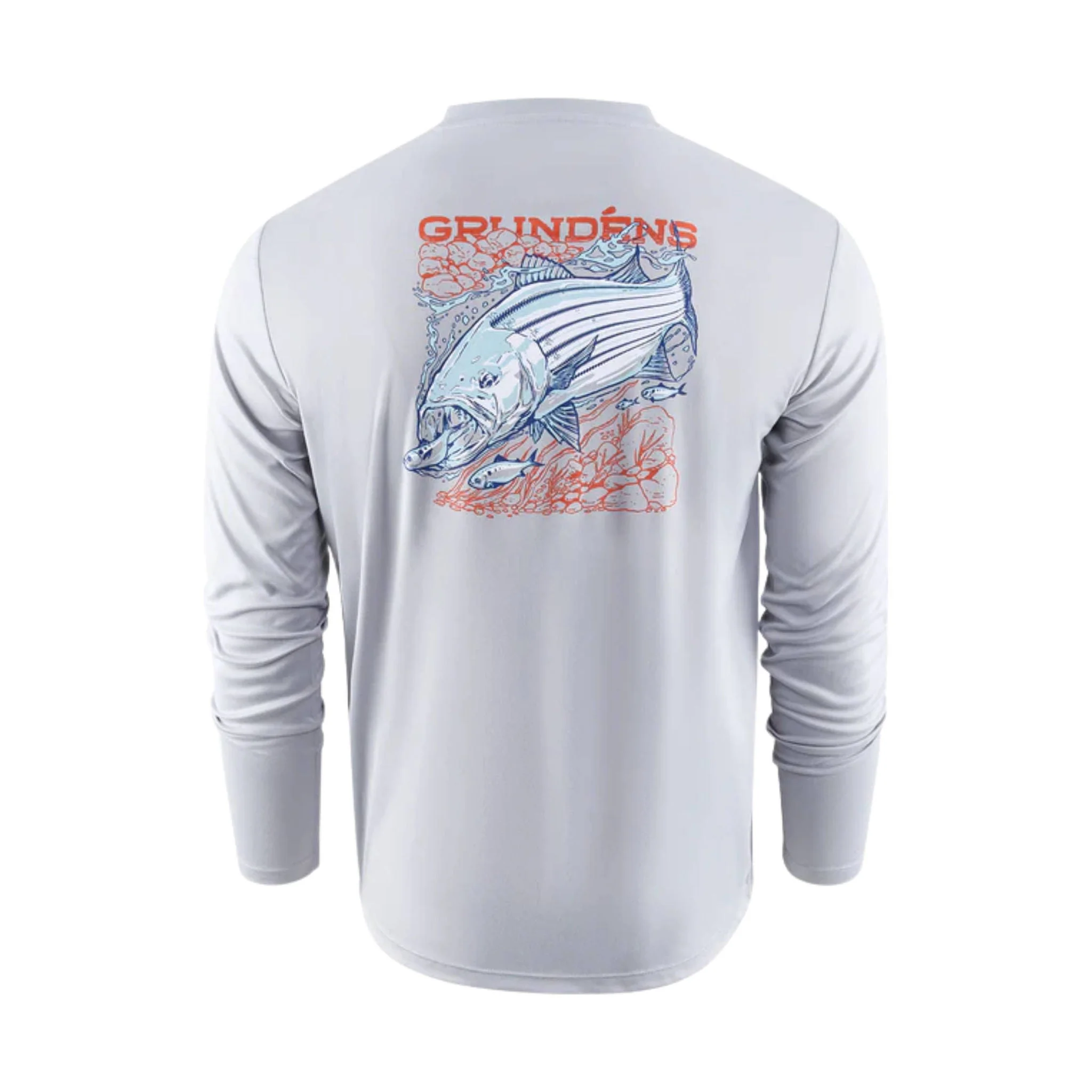Grundens Men's Striped Bass Long Sleeve Tech Tee - Steel Grey - Image 2