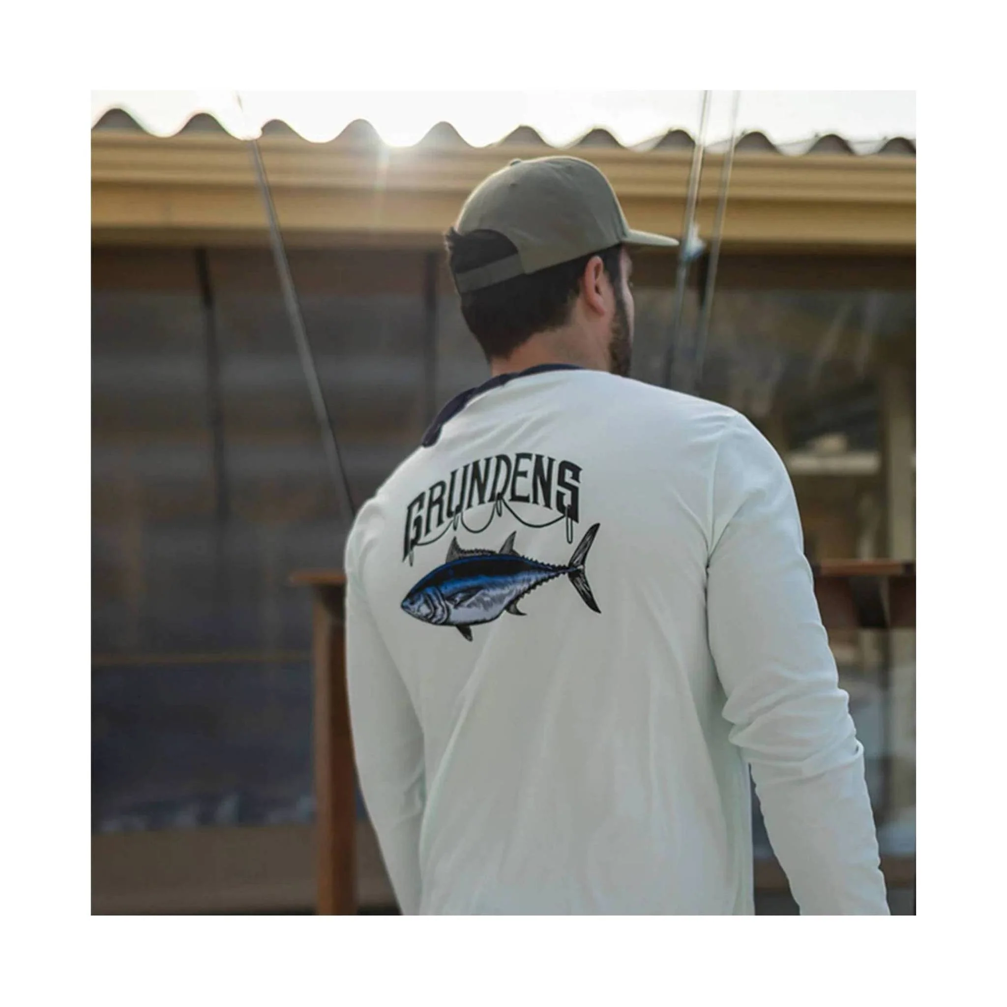 Grundens Men's Tuna Long Sleeve Tech Tee - Wan Blue - Image 4