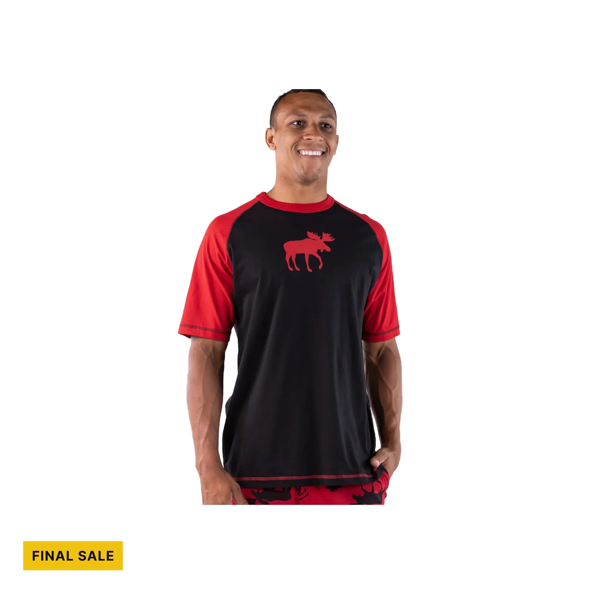 Lazy One Men's Moose PJ Tee - Black/Red