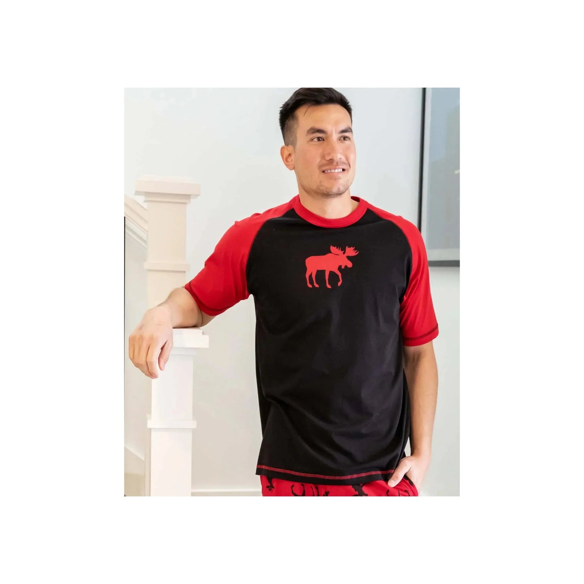 Lazy One Men's Moose PJ Tee - Black/Red - Image 3