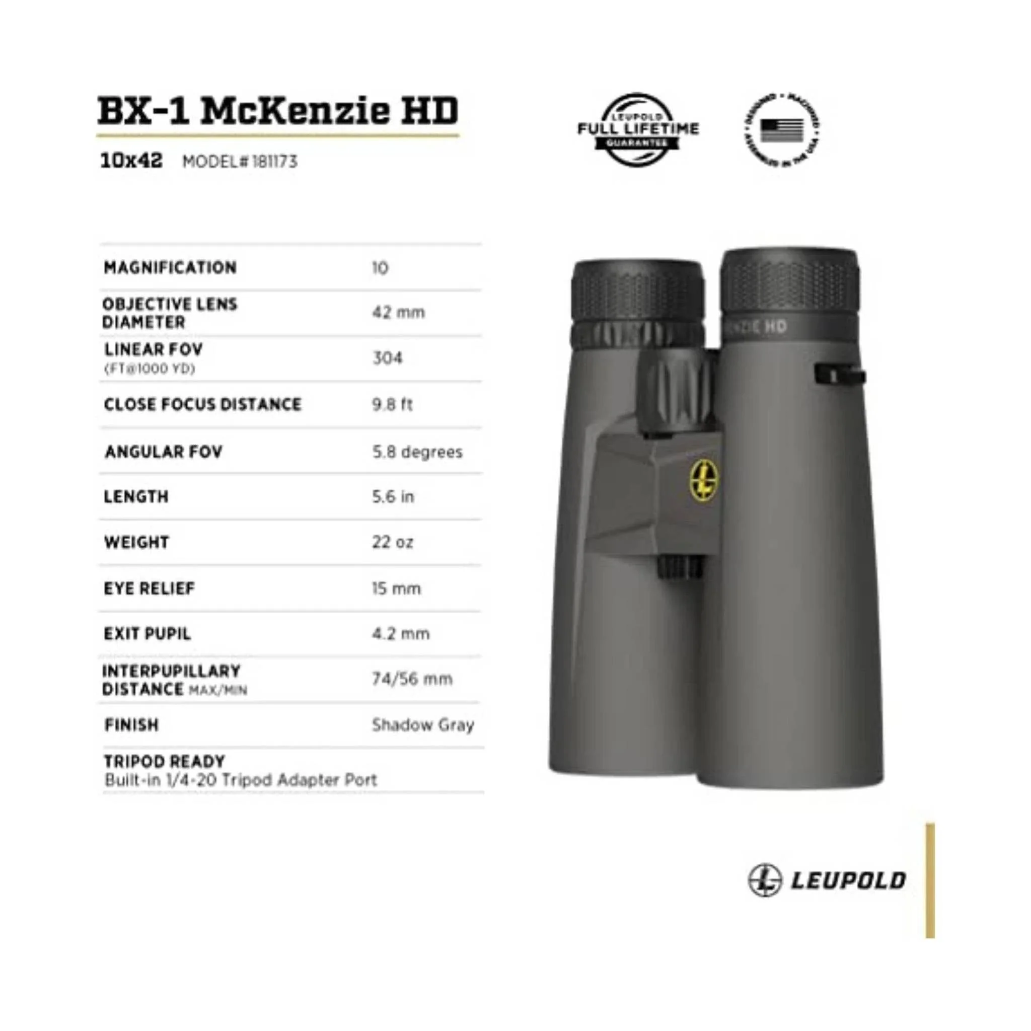 Leupold McKenzie Binouculars 10x42 - Grey - Image 4
