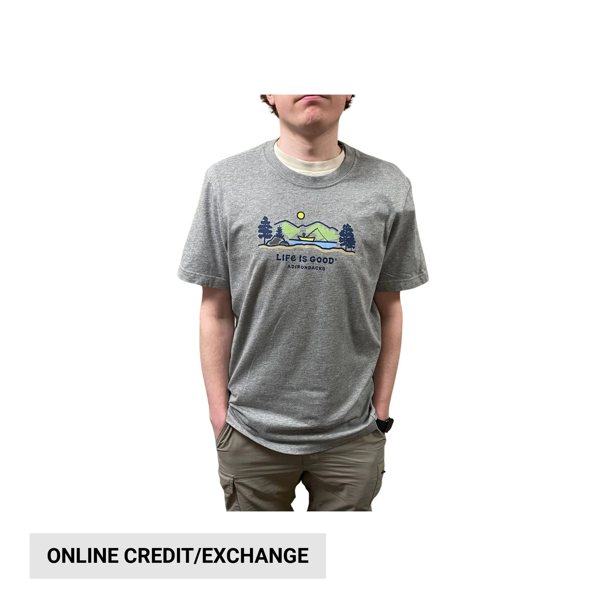 Life Is Good Men's Adirondacks Lake Fishing Tee - Heather Grey