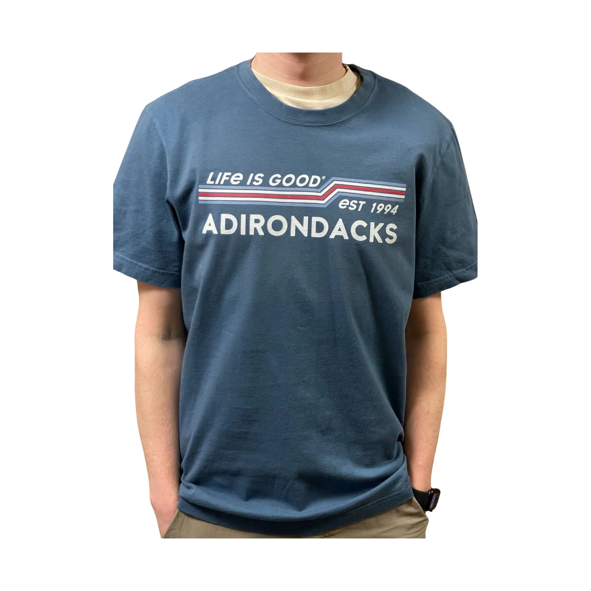 Life Is Good Men's Adirondacks Stripes Tee - Vintage Blue