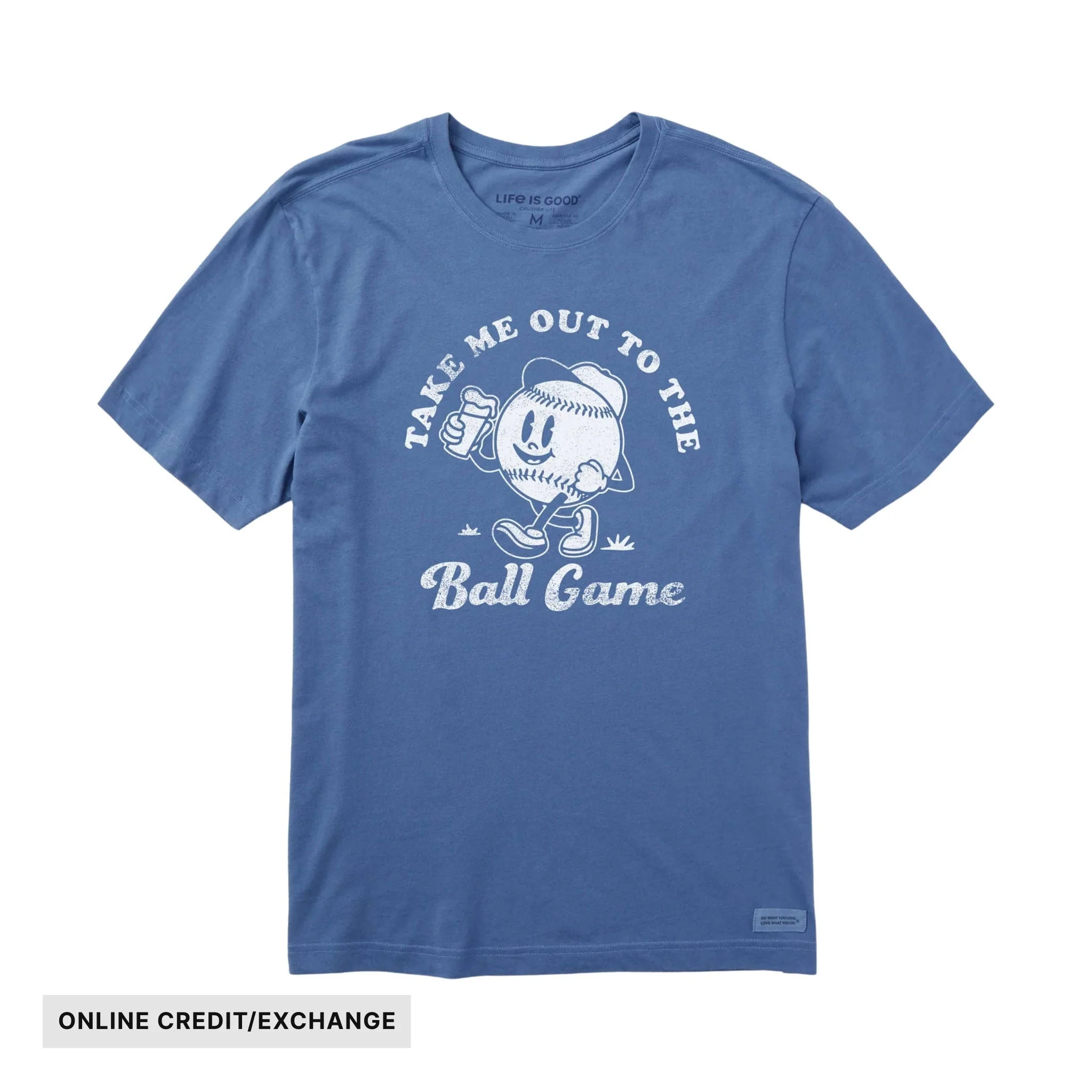 Life Is Good Men's Ball Game With Beer Short Sleeve Crusher Tee - Vintage Blue